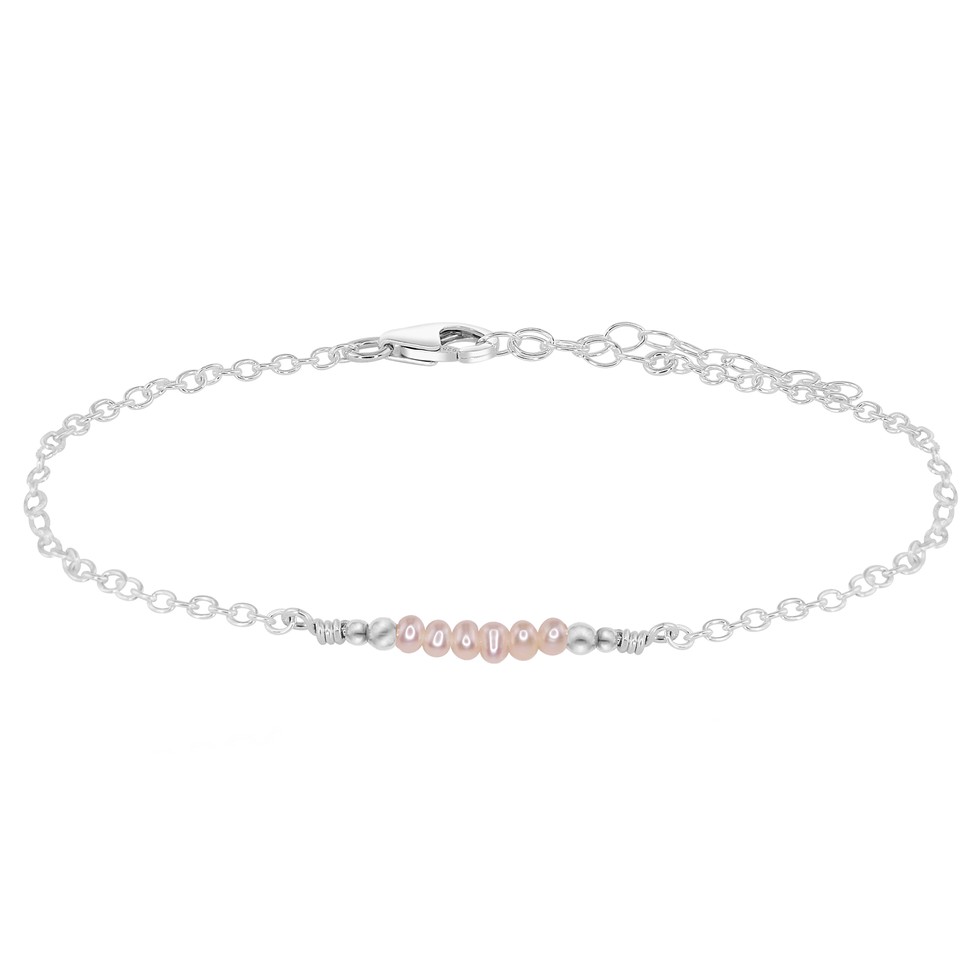 Sparkling Freshwater Pearl Faceted Bead Bar Anklet - Sparkling Freshwater Pearl Faceted Bead Bar Anklet - Sterling Silver - Luna Tide Handmade Crystal Jewellery