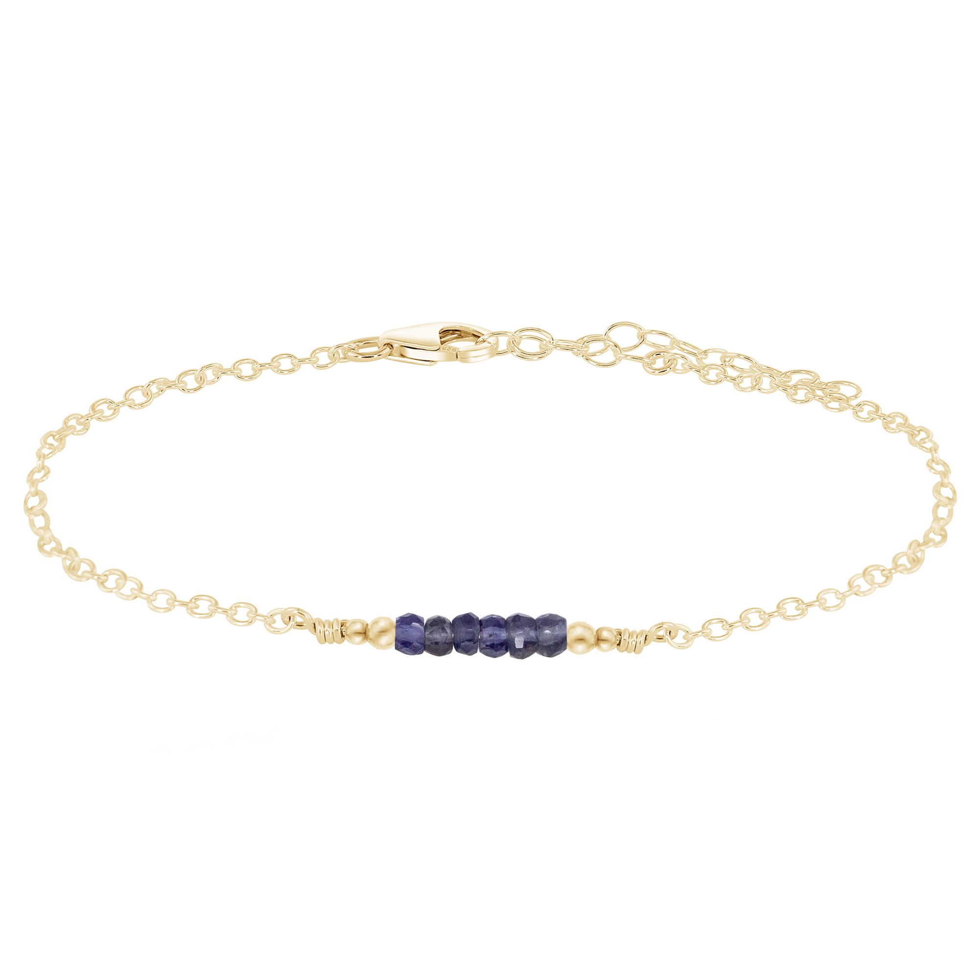 Sparkling Iolite Gemstone Faceted Bead Bar Anklet - Sparkling Iolite Gemstone Faceted Bead Bar Anklet - 14k Gold Fill - Luna Tide Handmade Crystal Jewellery