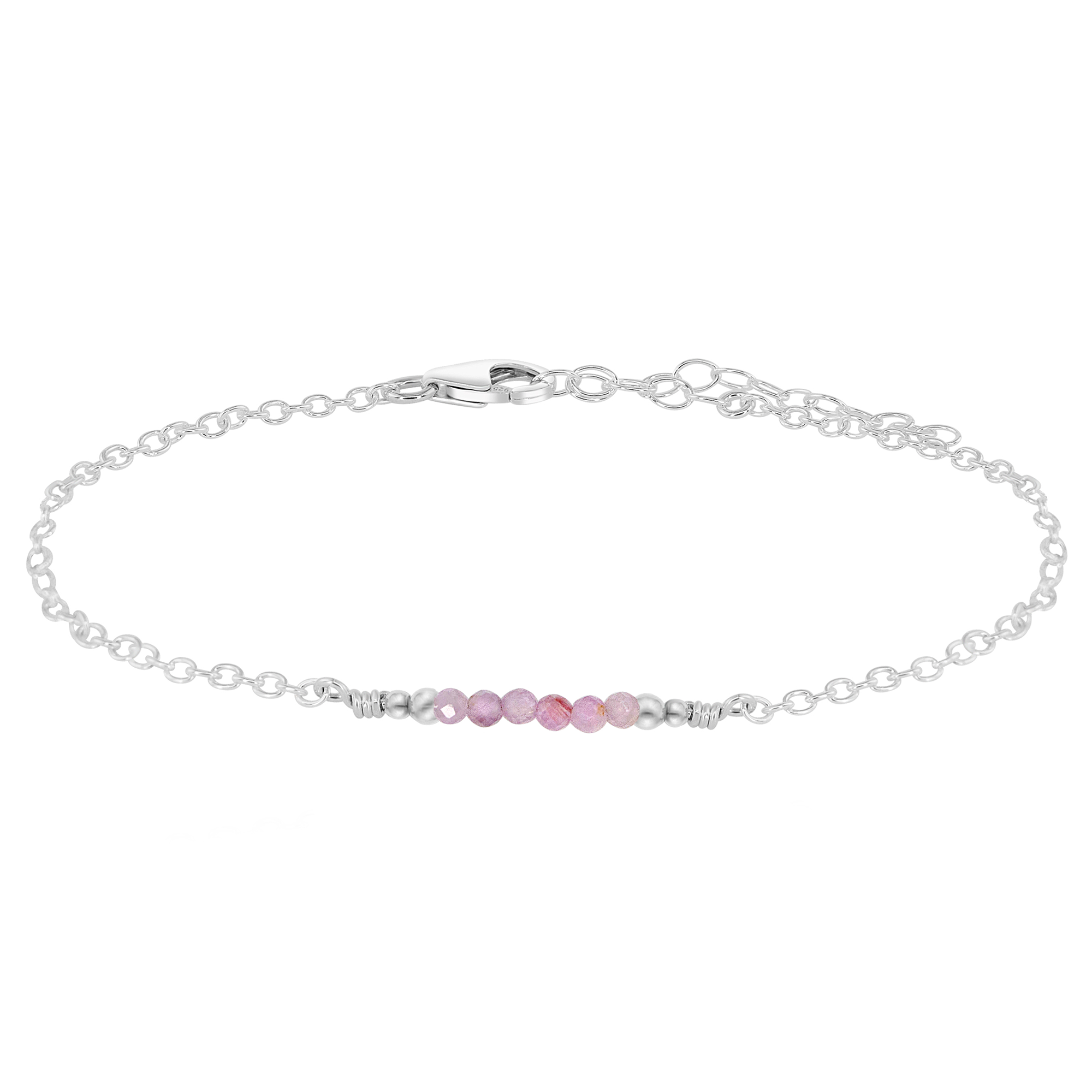 Sparkling Kunzite Gemstone Faceted Bead Bar Anklet - Sparkling Kunzite Gemstone Faceted Bead Bar Anklet - Sterling Silver - Luna Tide Handmade Crystal Jewellery