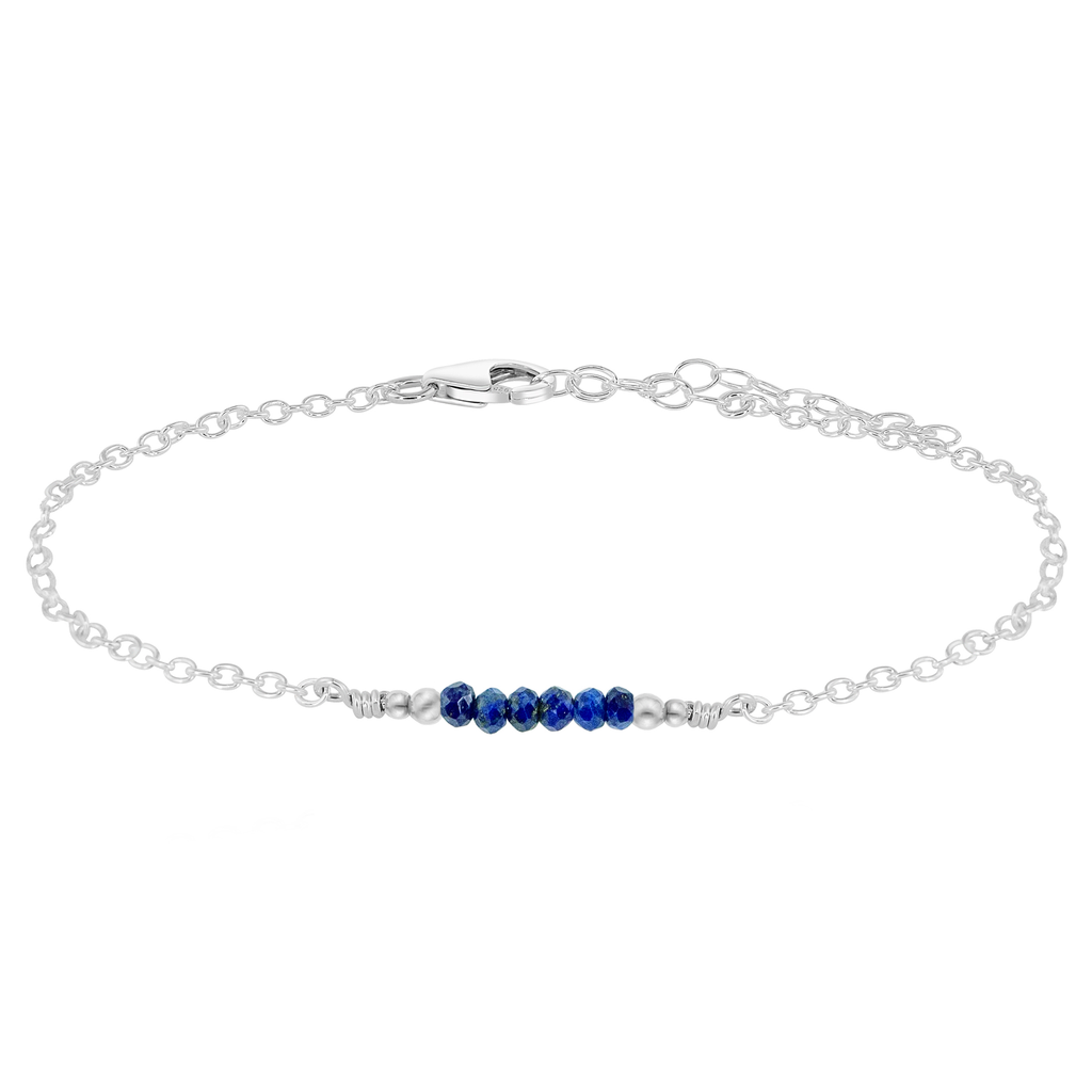 Sparkling Lapis Lazuli Gemstone Faceted Bead Bar Anklet - Sparkling Lapis Lazuli Gemstone Faceted Bead Bar Anklet - Sterling Silver - Luna Tide Handmade Crystal Jewellery