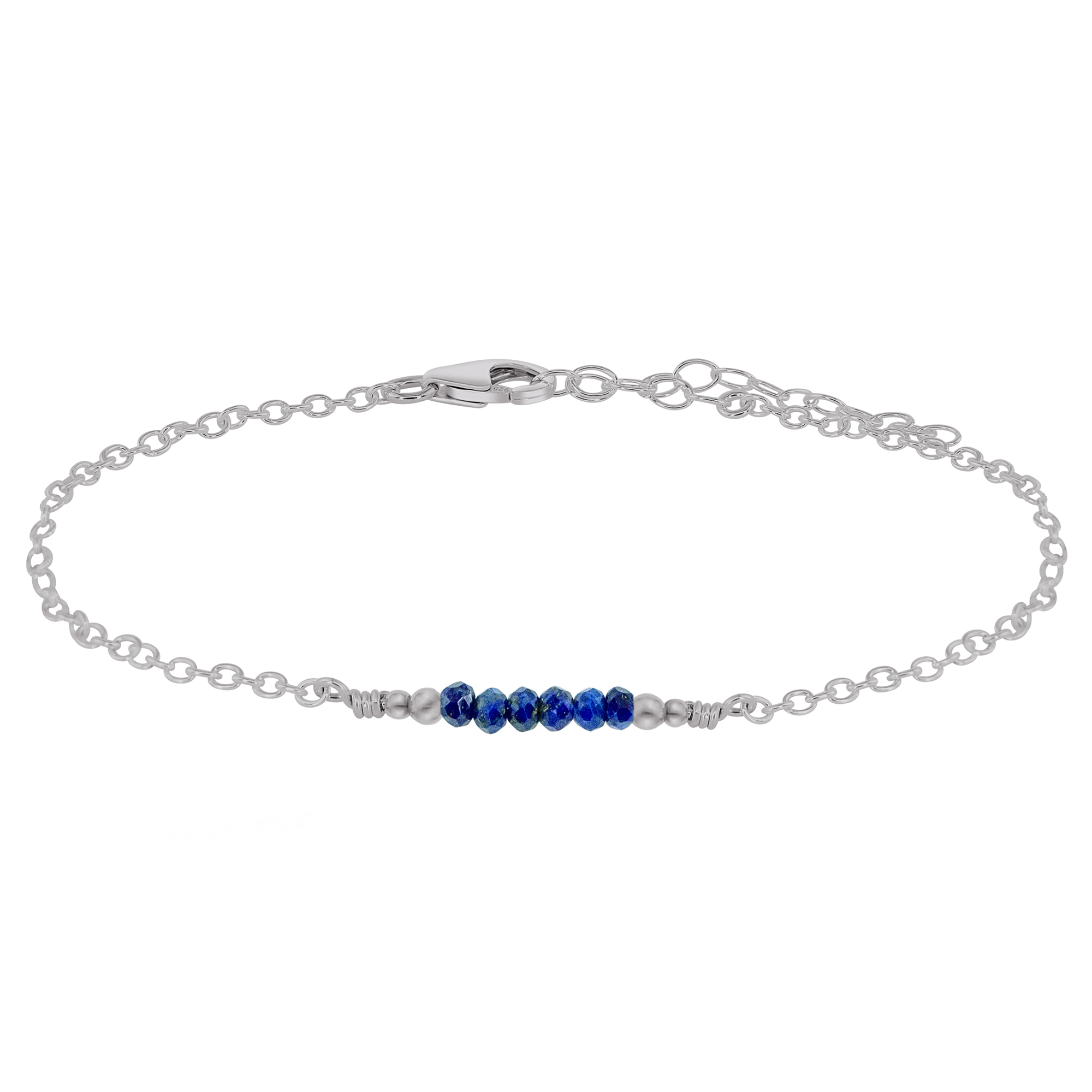 Sparkling Lapis Lazuli Gemstone Faceted Bead Bar Anklet - Sparkling Lapis Lazuli Gemstone Faceted Bead Bar Anklet - Stainless Steel - Luna Tide Handmade Crystal Jewellery