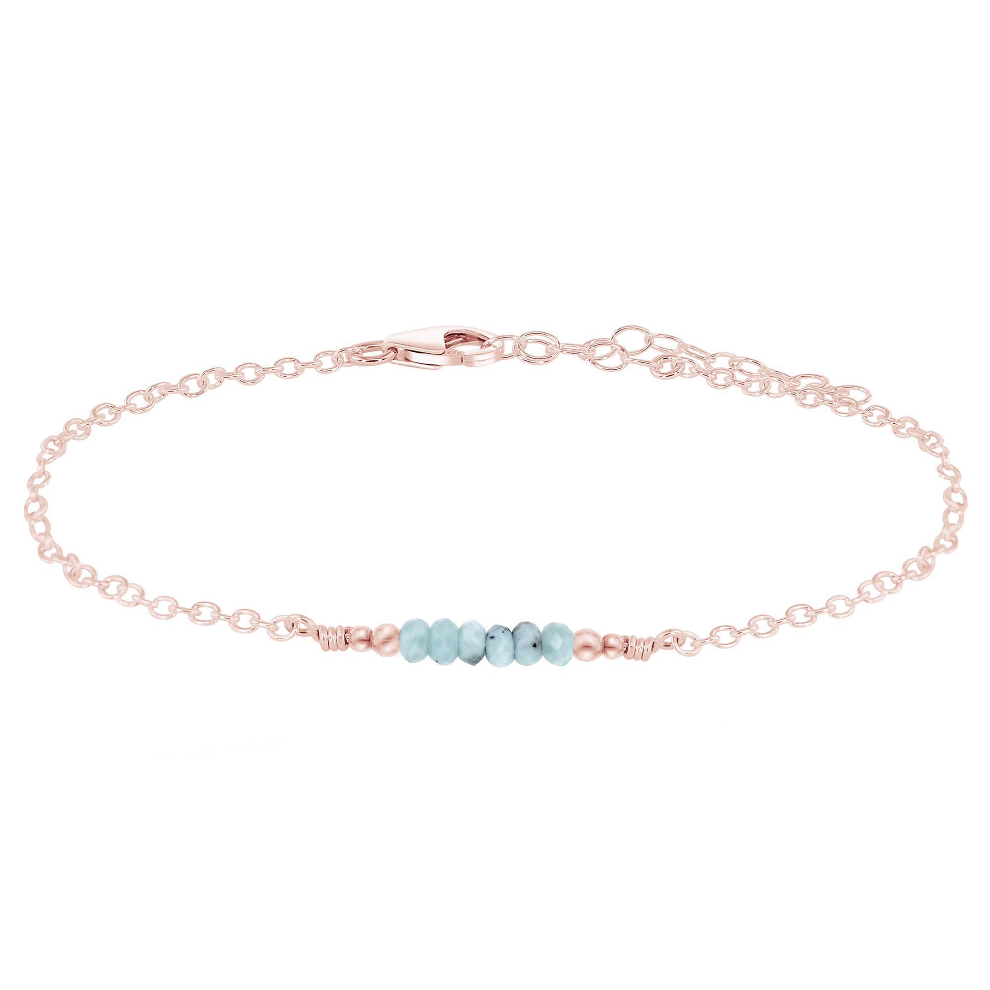 Sparkling Larimar Gemstone Faceted Bead Bar Anklet - Sparkling Larimar Gemstone Faceted Bead Bar Anklet - 14k Rose Gold Fill - Luna Tide Handmade Crystal Jewellery
