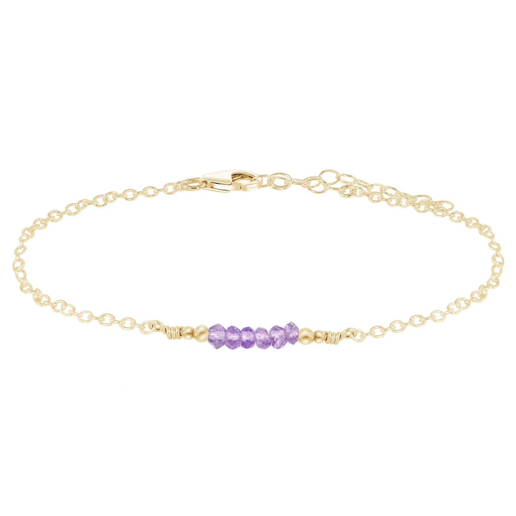 Sparkling Pink Amethyst Gemstone Faceted Bead Bar Anklet - Sparkling Pink Amethyst Gemstone Faceted Bead Bar Anklet - 14k Gold Fill - Luna Tide Handmade Crystal Jewellery