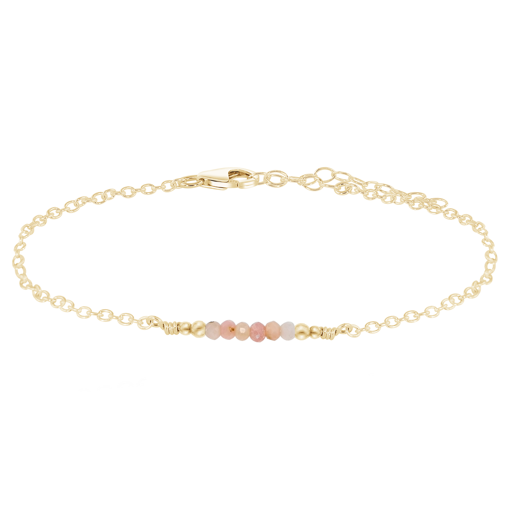 Sparkling Pink Peruvian Opal Gemstone Faceted Bead Bar Anklet - Sparkling Pink Peruvian Opal Gemstone Faceted Bead Bar Anklet - 14k Gold Fill - Luna Tide Handmade Crystal Jewellery