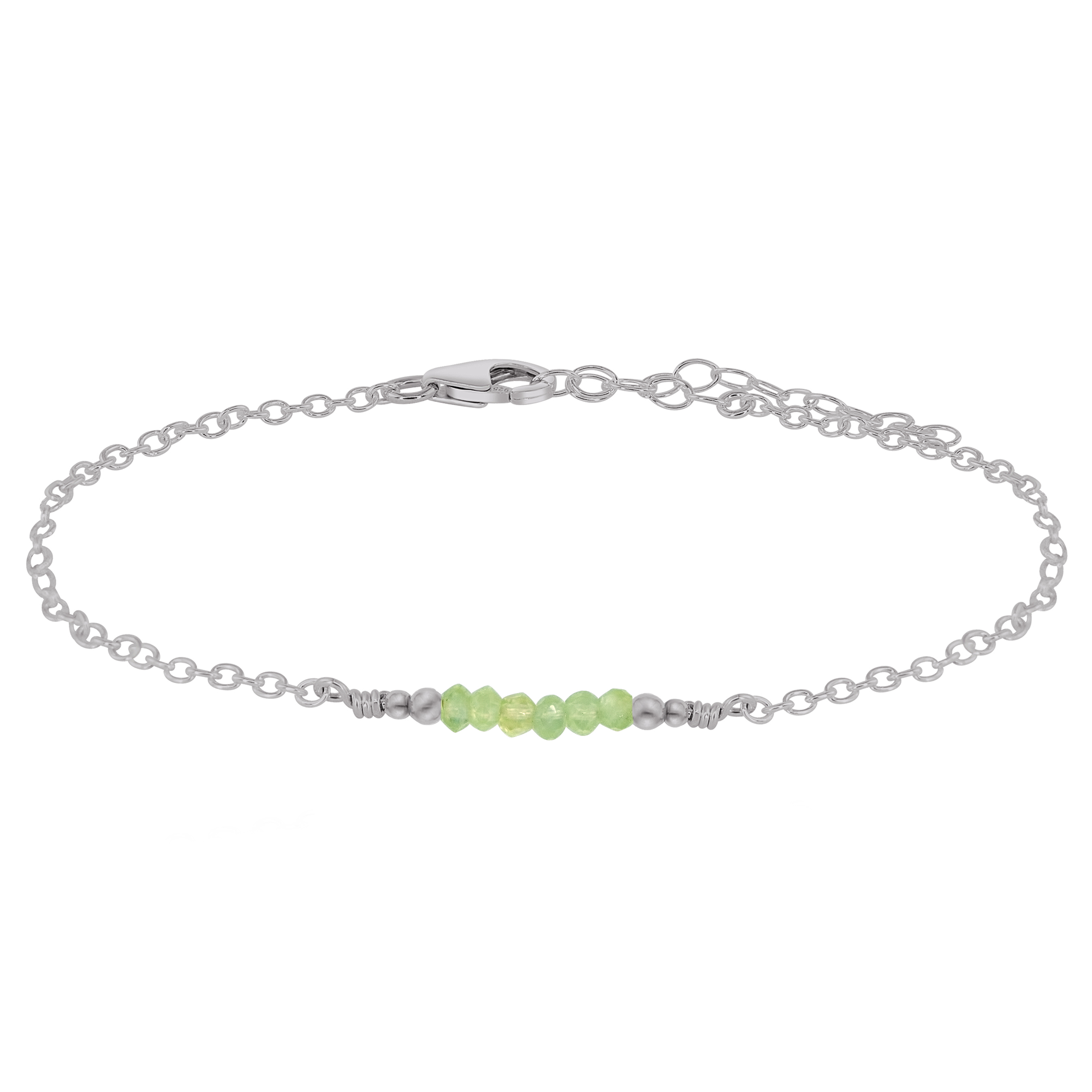 Sparkling Prehnite Gemstone Faceted Bead Bar Anklet - Sparkling Prehnite Gemstone Faceted Bead Bar Anklet - Stainless Steel - Luna Tide Handmade Crystal Jewellery