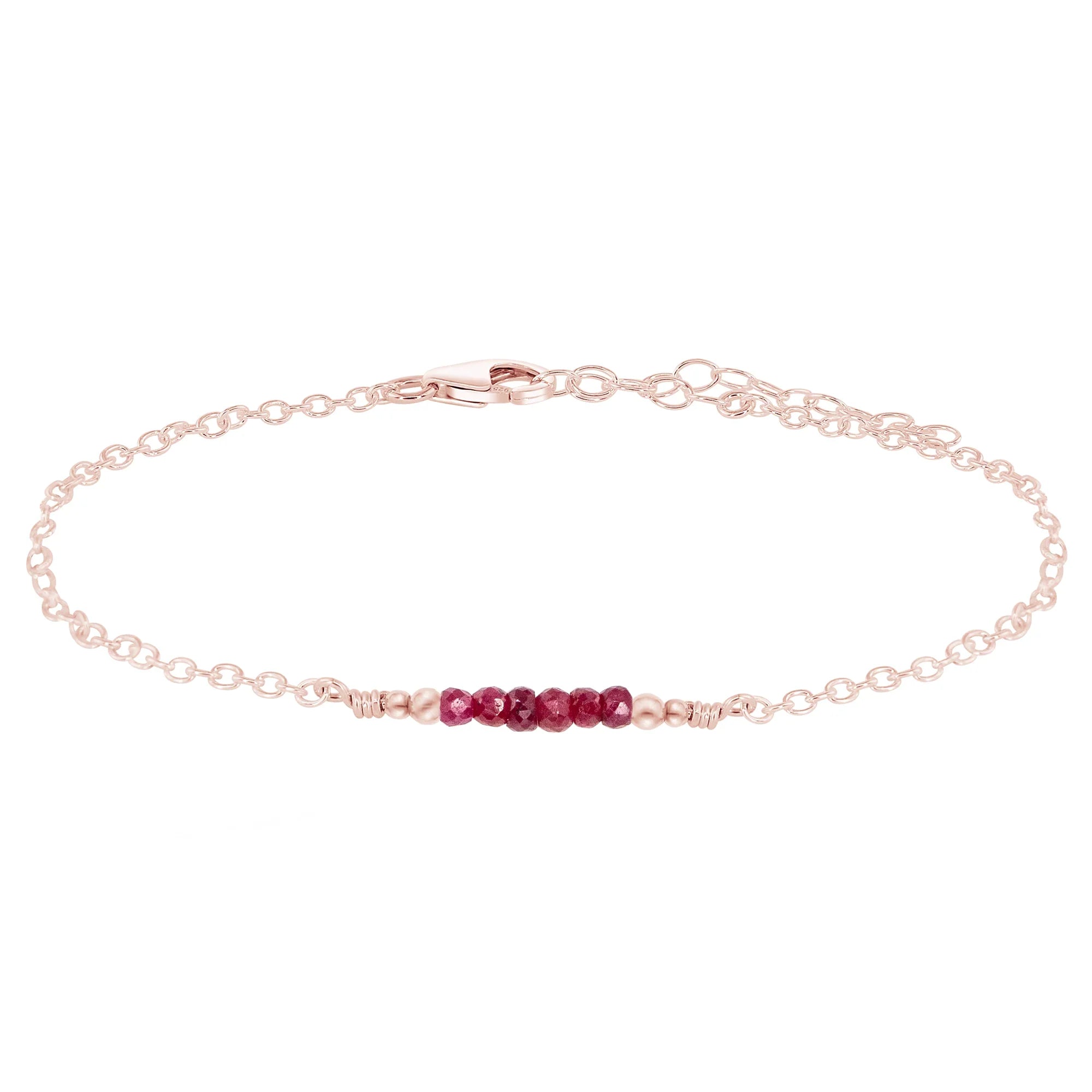 Sparkling Ruby Gemstone Faceted Bead Bar Anklet - Sparkling Ruby Gemstone Faceted Bead Bar Anklet - 14k Rose Gold Fill - Luna Tide Handmade Crystal Jewellery
