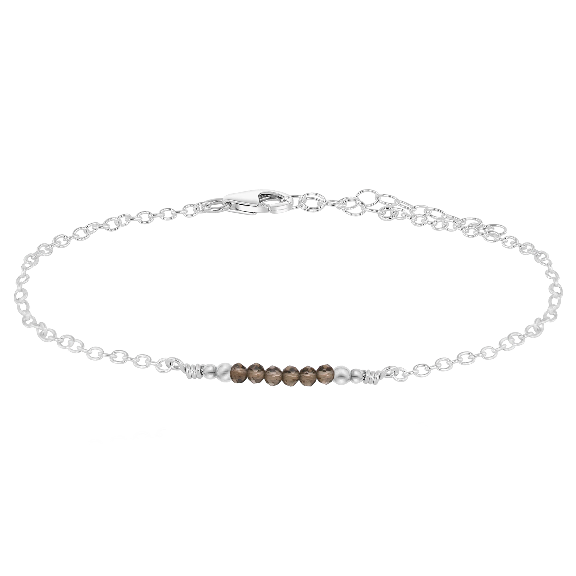 Sparkling Smoky Quartz Gemstone Faceted Bead Bar Anklet