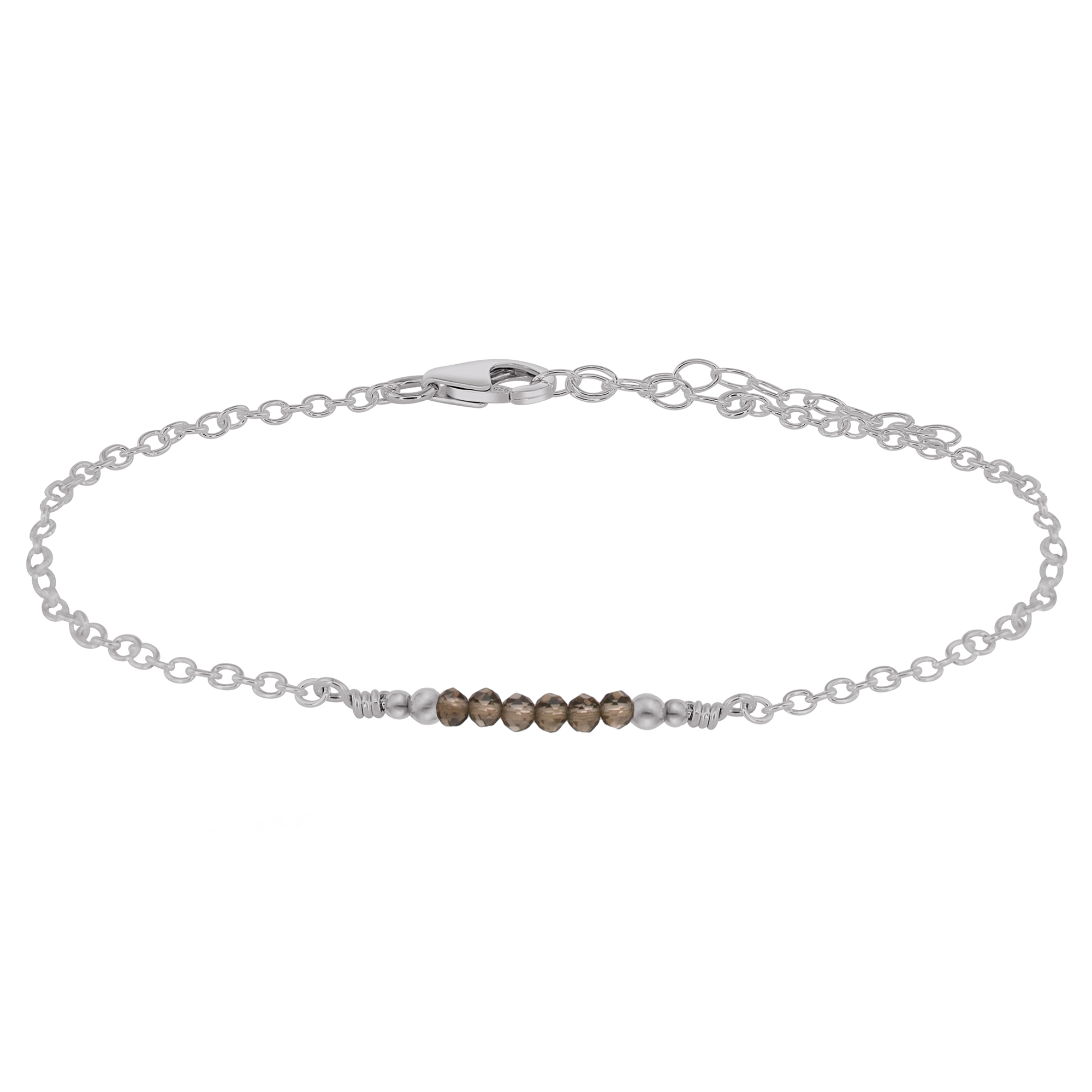 Sparkling Smoky Quartz Gemstone Faceted Bead Bar Anklet