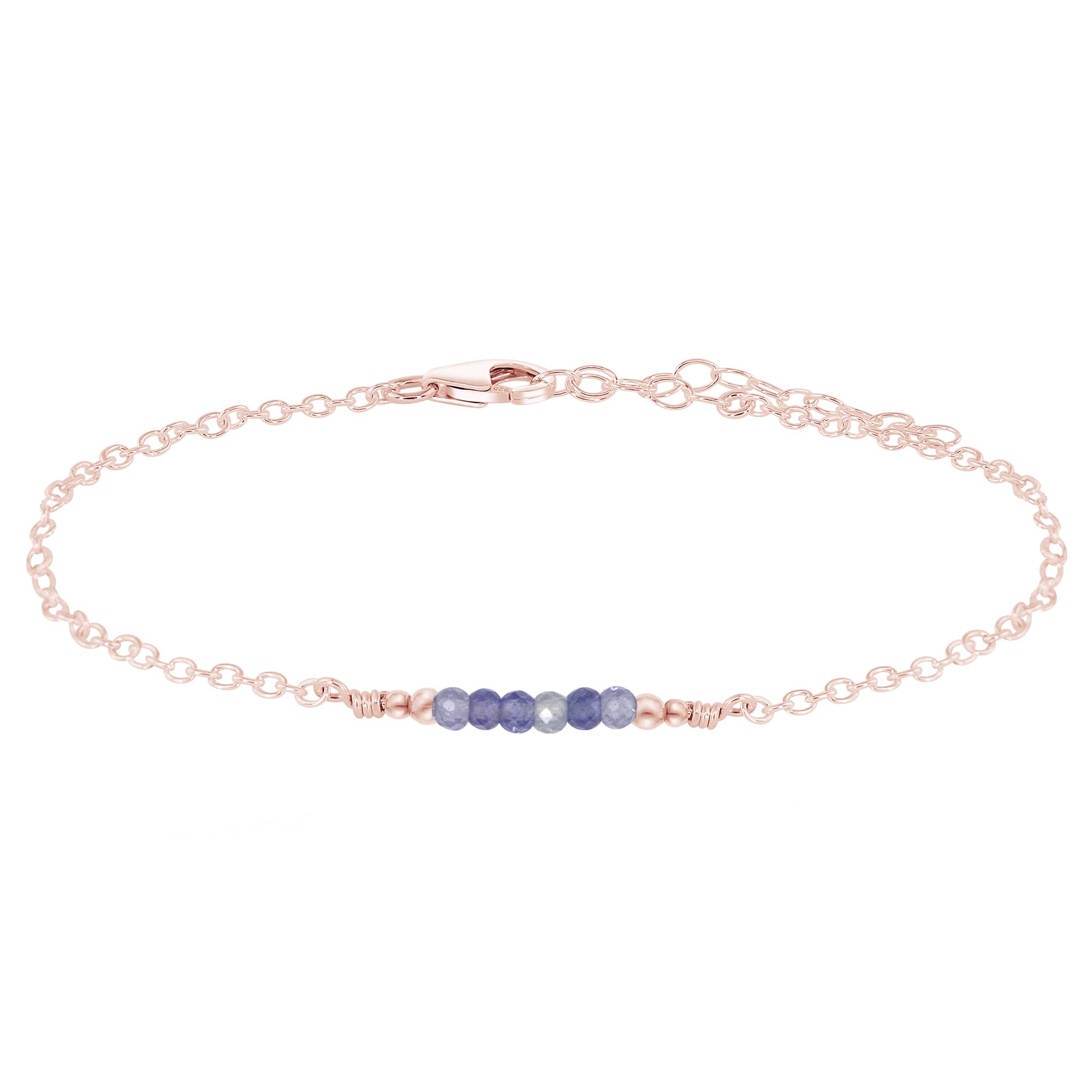 Sparkling Tanzanite Gemstone Faceted Bead Bar Anklet - Sparkling Tanzanite Gemstone Faceted Bead Bar Anklet - 14k Rose Gold Fill - Luna Tide Handmade Crystal Jewellery