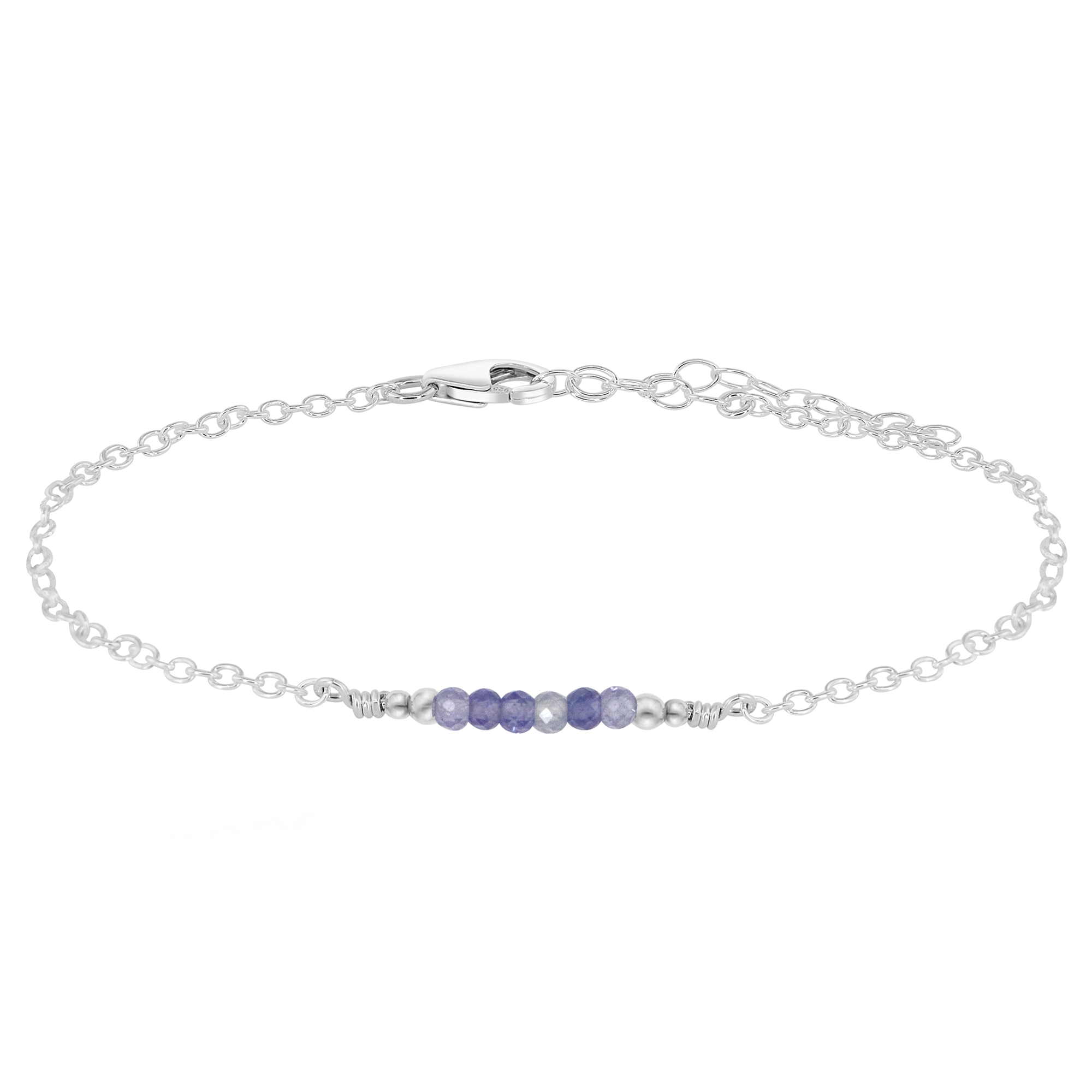 Sparkling Tanzanite Gemstone Faceted Bead Bar Anklet - Sparkling Tanzanite Gemstone Faceted Bead Bar Anklet - Sterling Silver - Luna Tide Handmade Crystal Jewellery