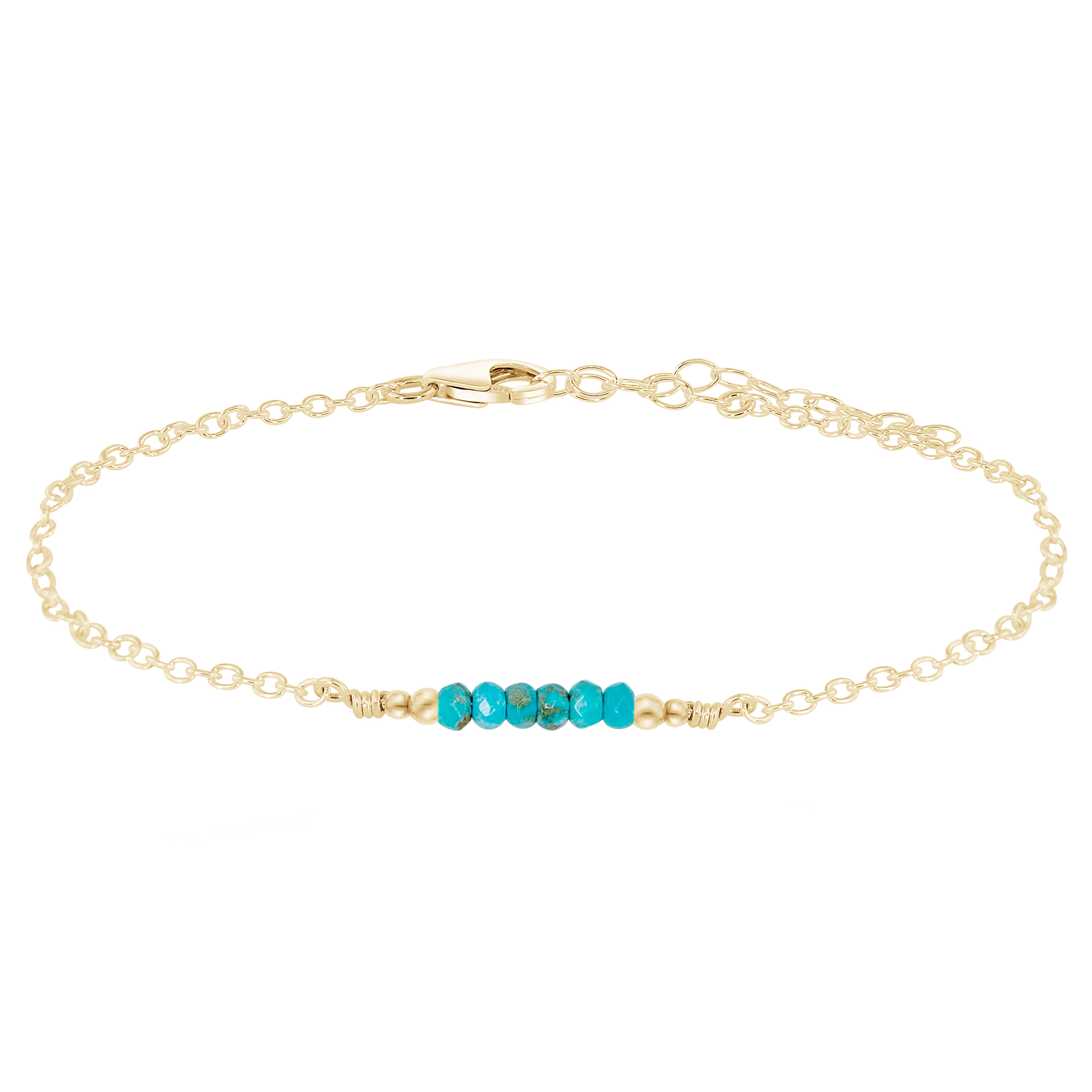 Sparkling Turquoise Gemstone Faceted Bead Bar Anklet - Sparkling Turquoise Gemstone Faceted Bead Bar Anklet - 14k Gold Fill - Luna Tide Handmade Crystal Jewellery
