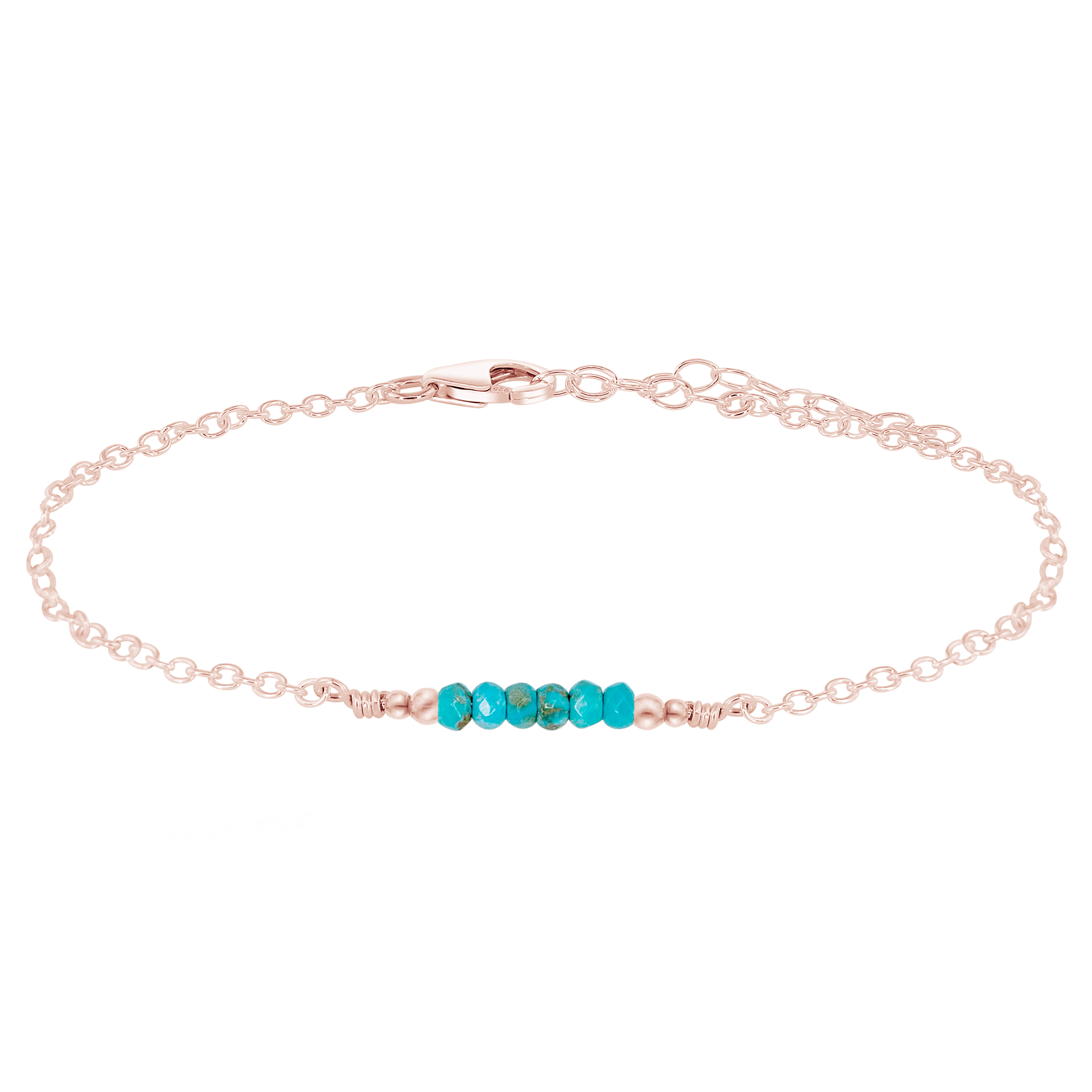 Sparkling Turquoise Gemstone Faceted Bead Bar Anklet - Sparkling Turquoise Gemstone Faceted Bead Bar Anklet - 14k Rose Gold Fill - Luna Tide Handmade Crystal Jewellery