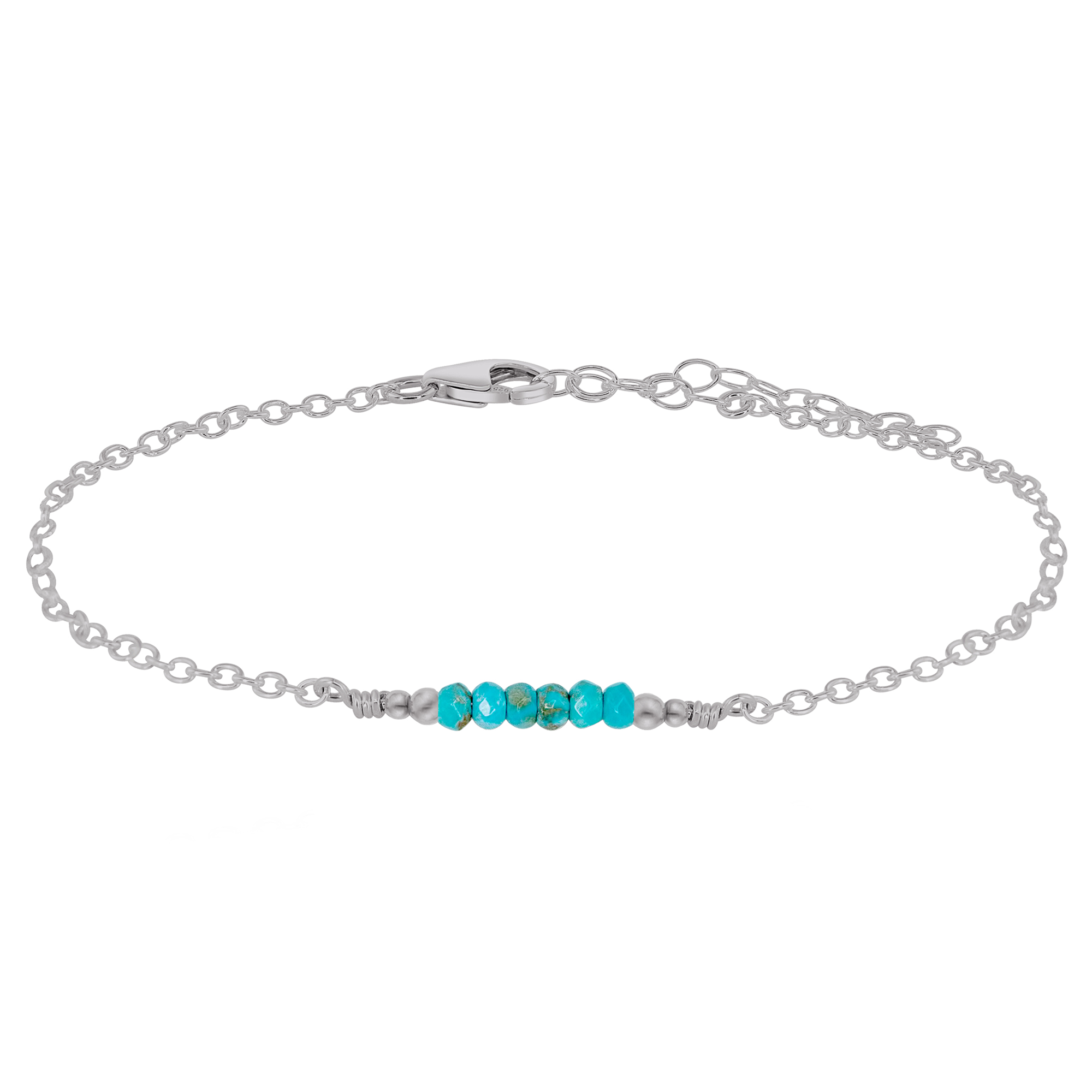 Sparkling Turquoise Gemstone Faceted Bead Bar Anklet - Sparkling Turquoise Gemstone Faceted Bead Bar Anklet - Stainless Steel - Luna Tide Handmade Crystal Jewellery
