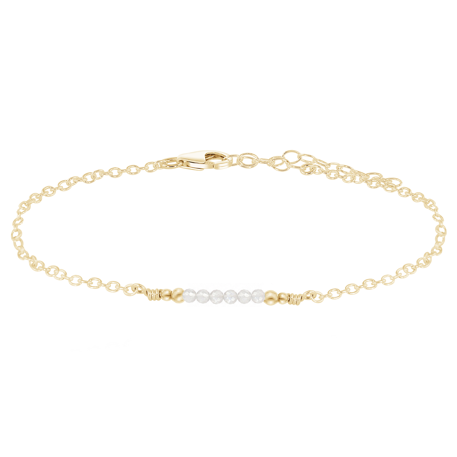 Sparkling White Moonstone Gemstone Faceted Bead Bar Anklet
