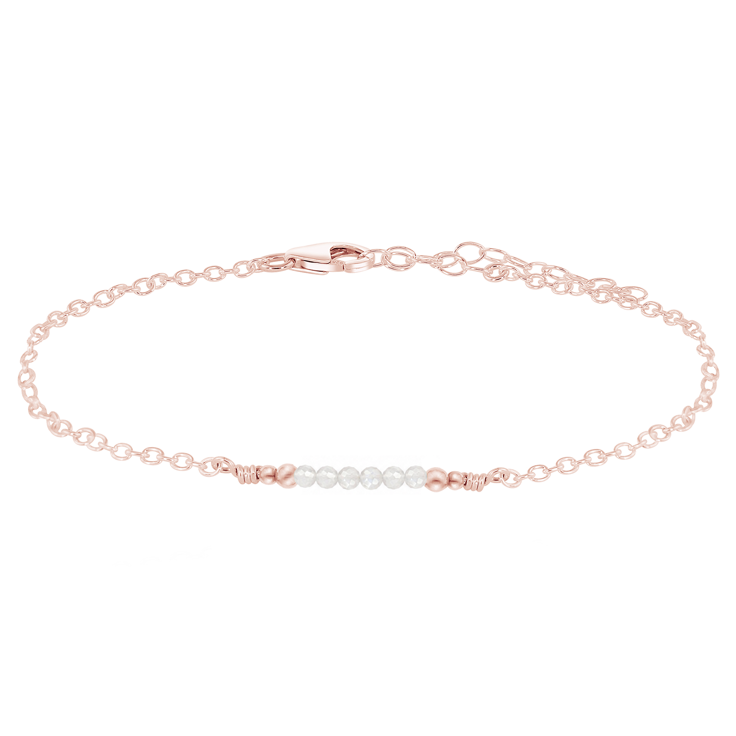 Sparkling White Moonstone Gemstone Faceted Bead Bar Anklet