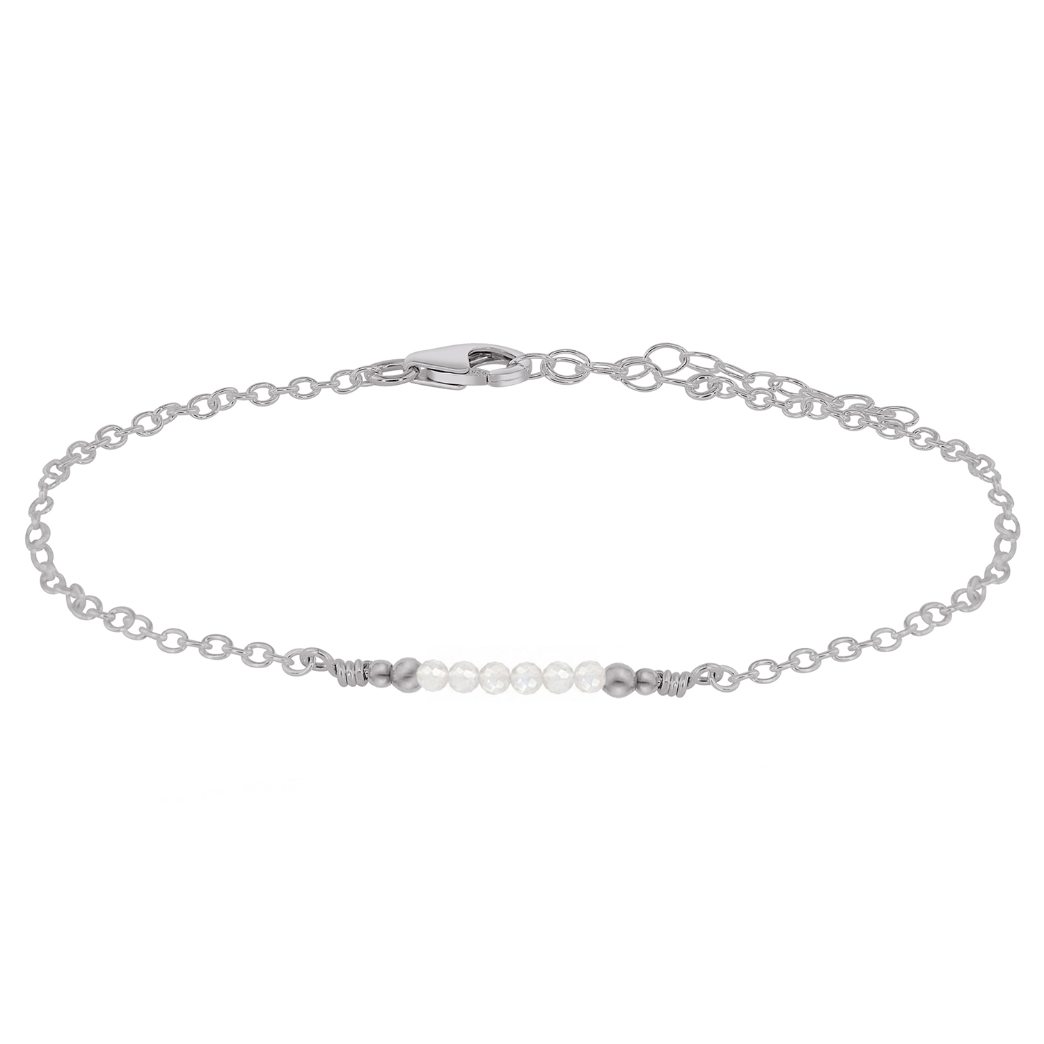Sparkling White Moonstone Gemstone Faceted Bead Bar Anklet