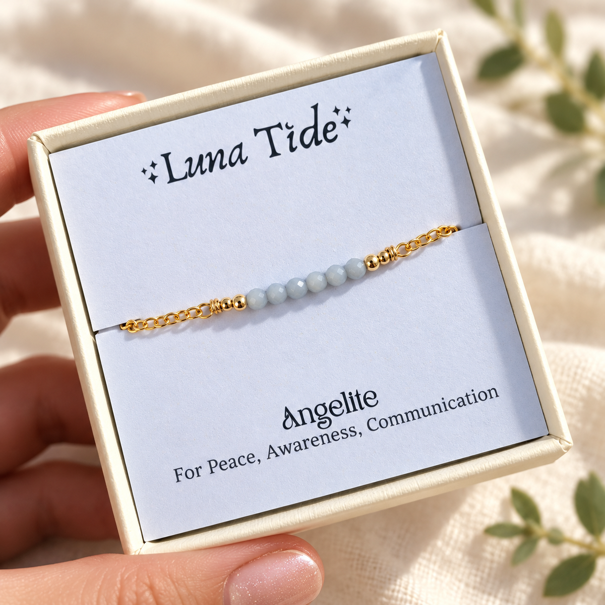 Sparkling Angelite Gemstone Faceted Bead Bar Bracelet