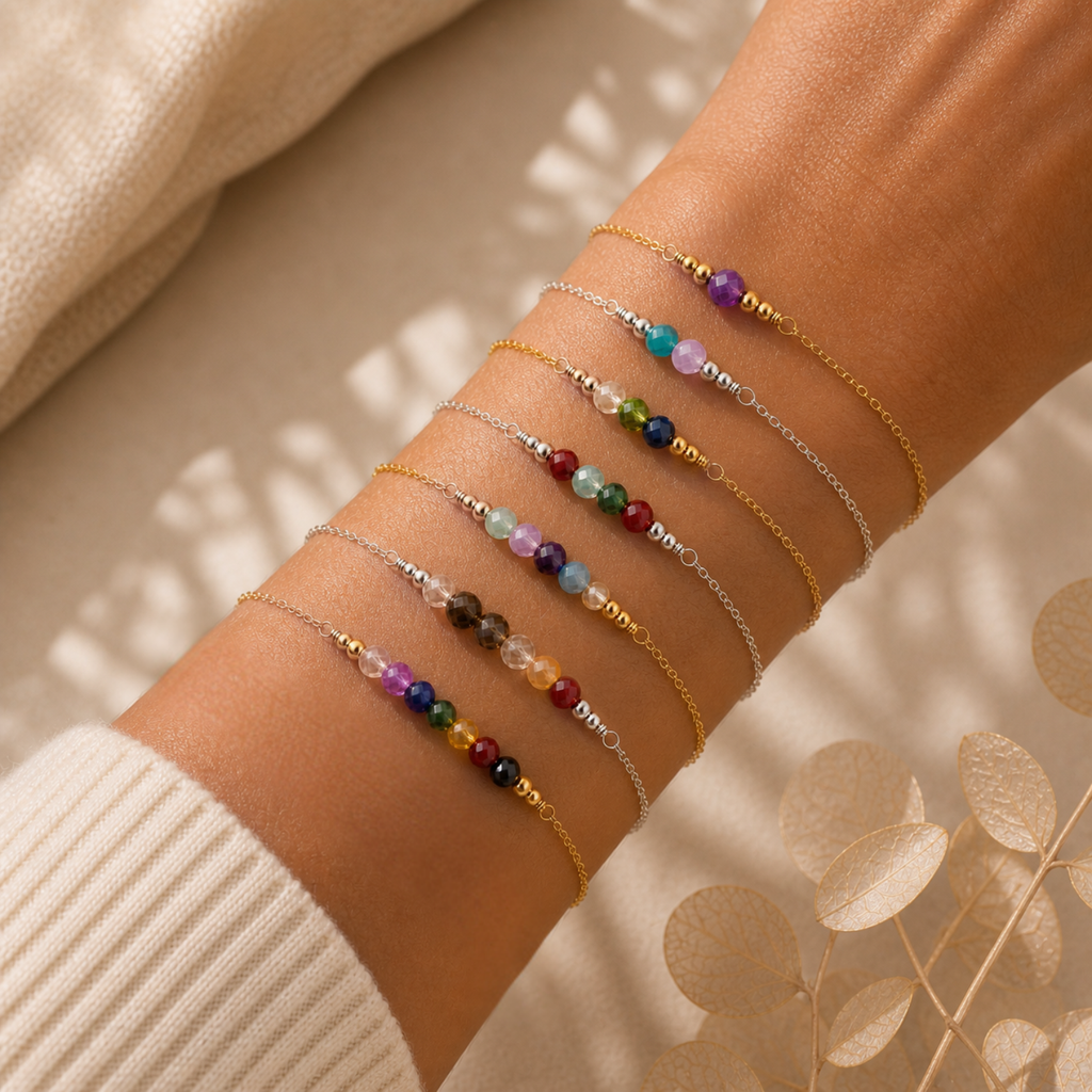 Custom Sparkling Gemstone Faceted Bead Bar Bracelet