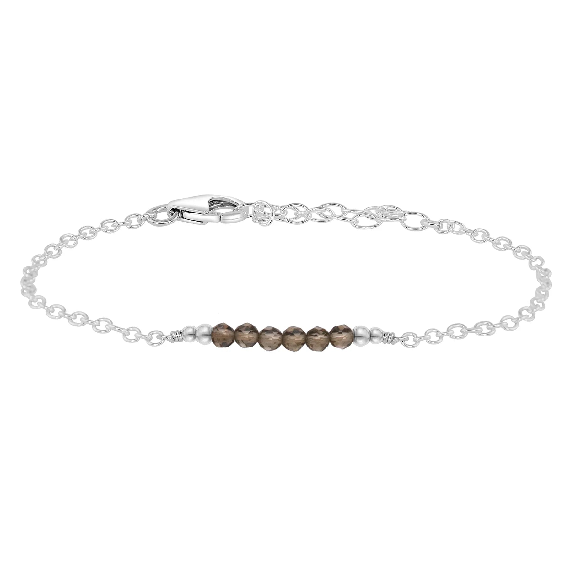 Sparkling Smoky Quartz Gemstone Faceted Bead Bar Bracelet