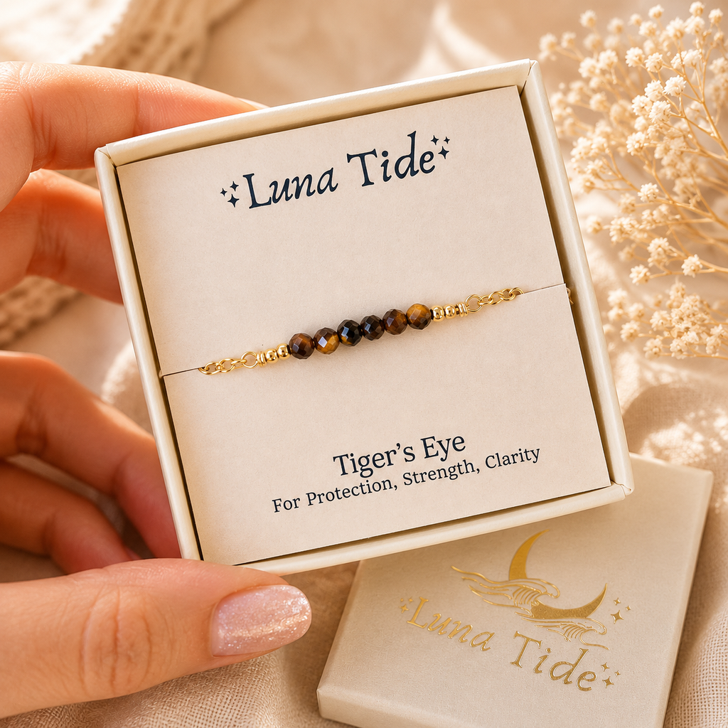 Sparkling Tiger's Eye Gemstone Faceted Bead Bar Anklet