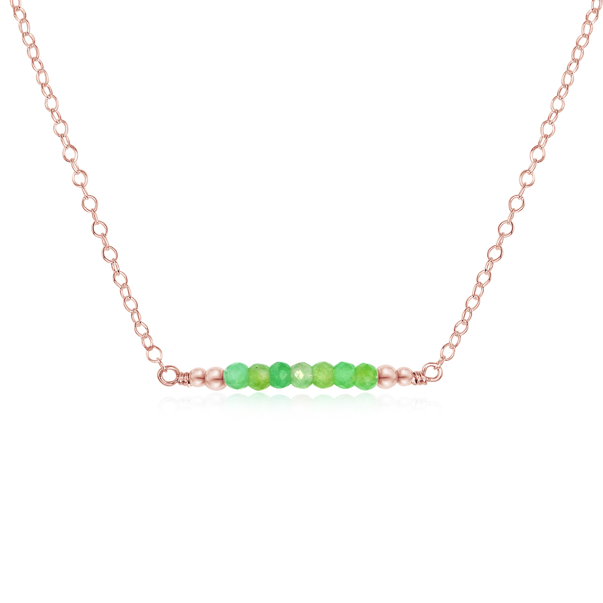 Sparkling Chrysoprase Faceted Bead Bar Necklace - Sparkling Chrysoprase Faceted Bead Bar Necklace - 14k Rose Gold Fill - Luna Tide Handmade Crystal Jewellery