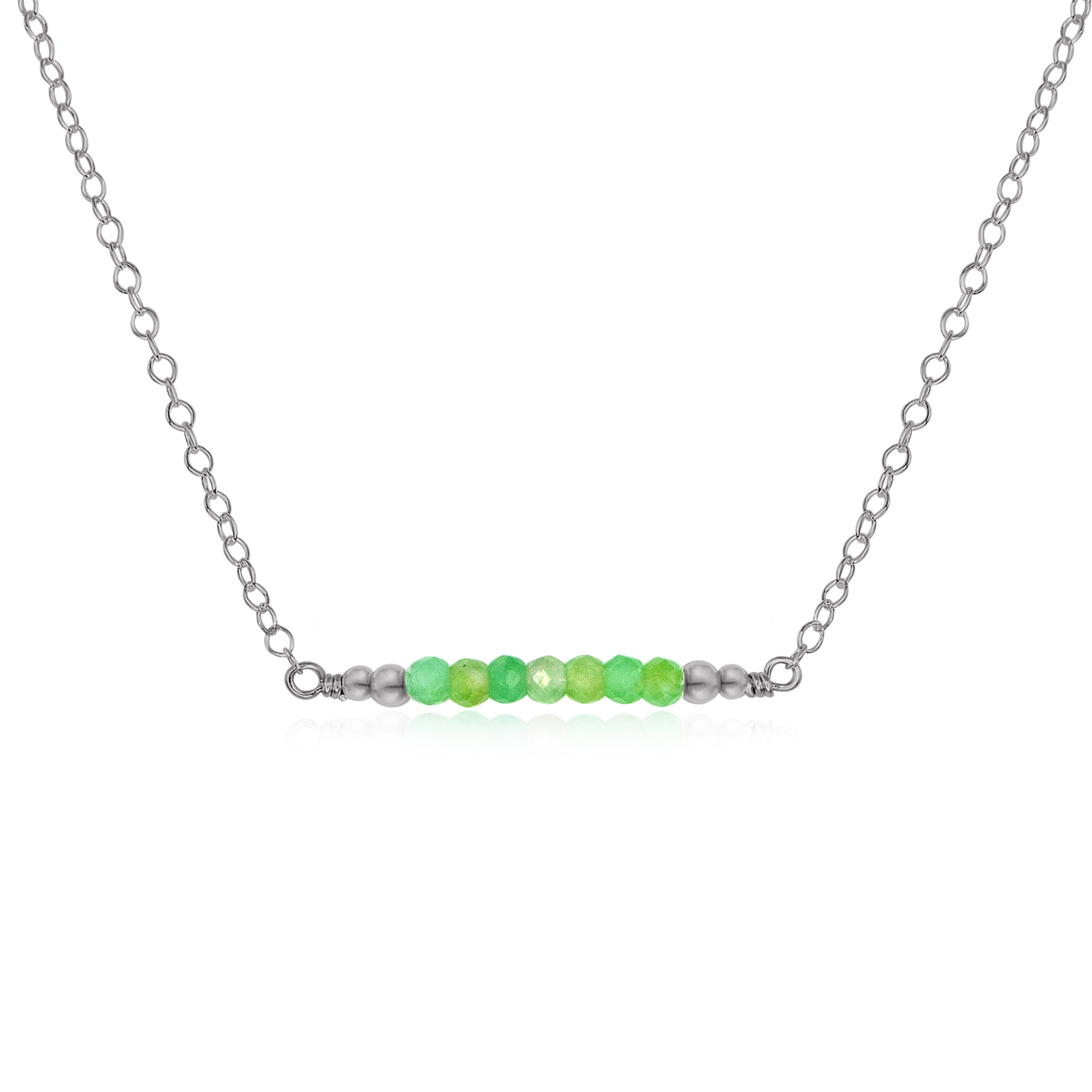 Sparkling Chrysoprase Faceted Bead Bar Necklace - Sparkling Chrysoprase Faceted Bead Bar Necklace - Stainless Steel - Luna Tide Handmade Crystal Jewellery