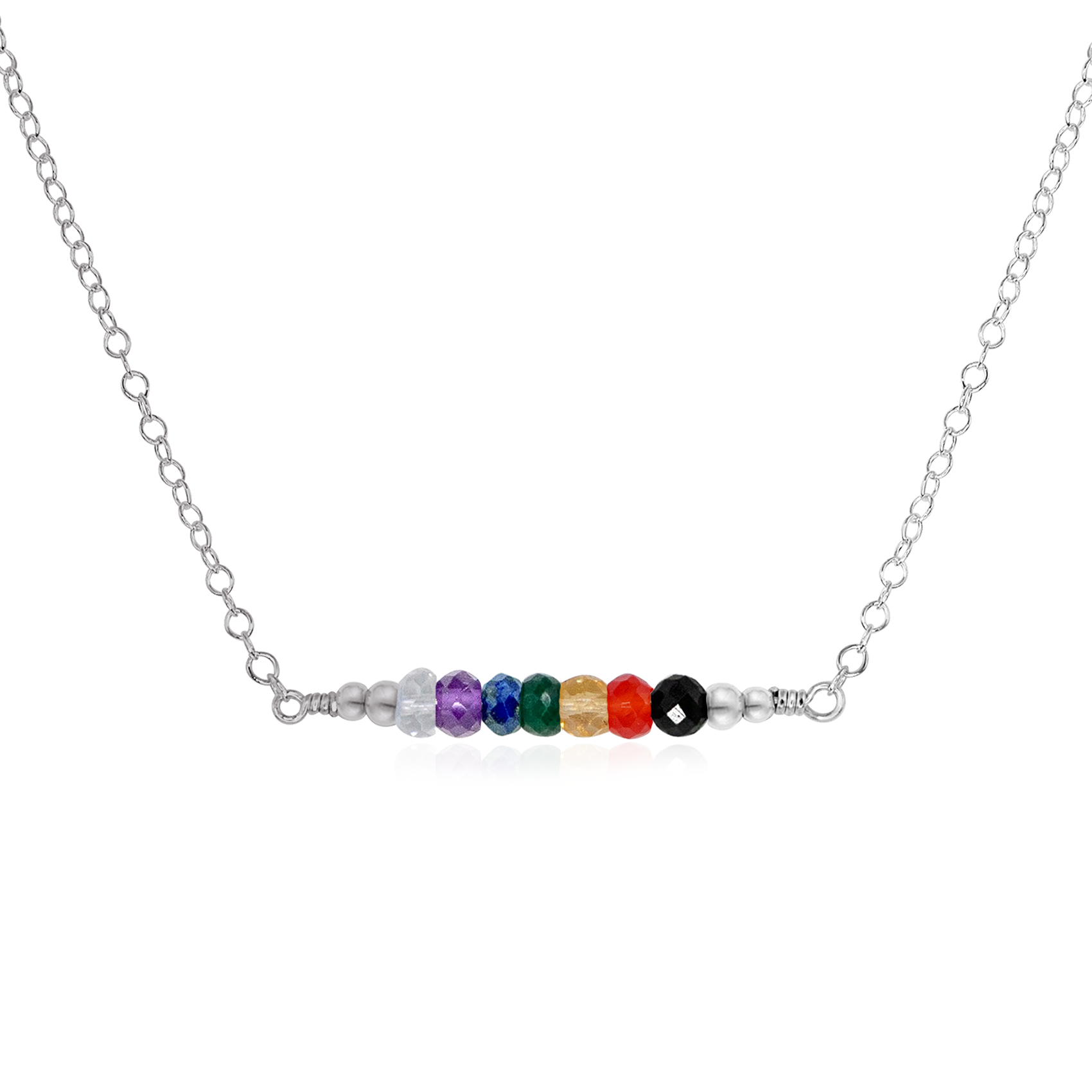 Sparkling Chakra Crystals Faceted Bead Bar Necklace