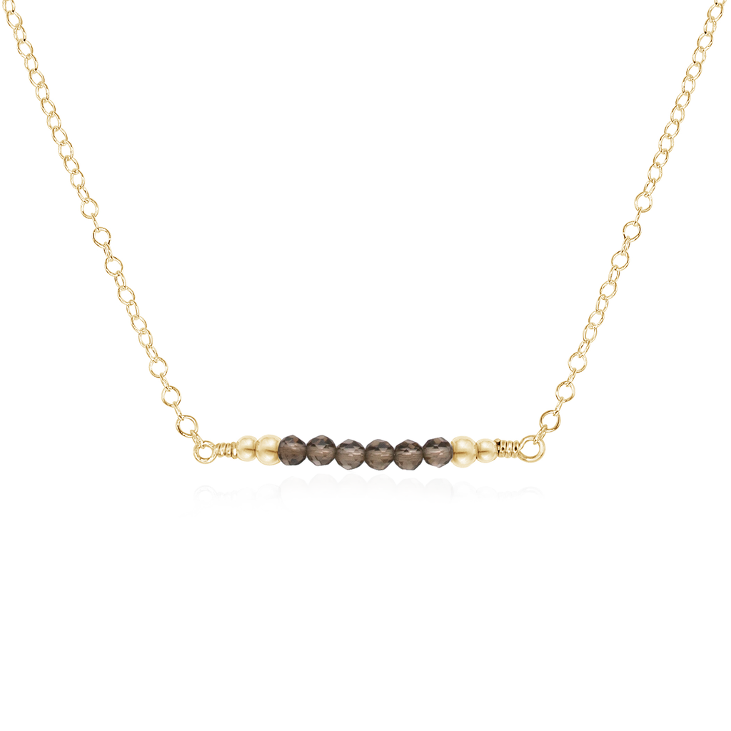 Sparkling Smoky Quartz Faceted Bead Bar Necklace - Sparkling Smoky Quartz Faceted Bead Bar Necklace - 14k Gold Fill - Luna Tide Handmade Crystal Jewellery