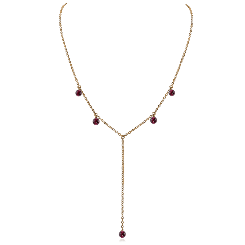 Bronze Garnet Gemstone Bead Drop Lariat Y Necklace