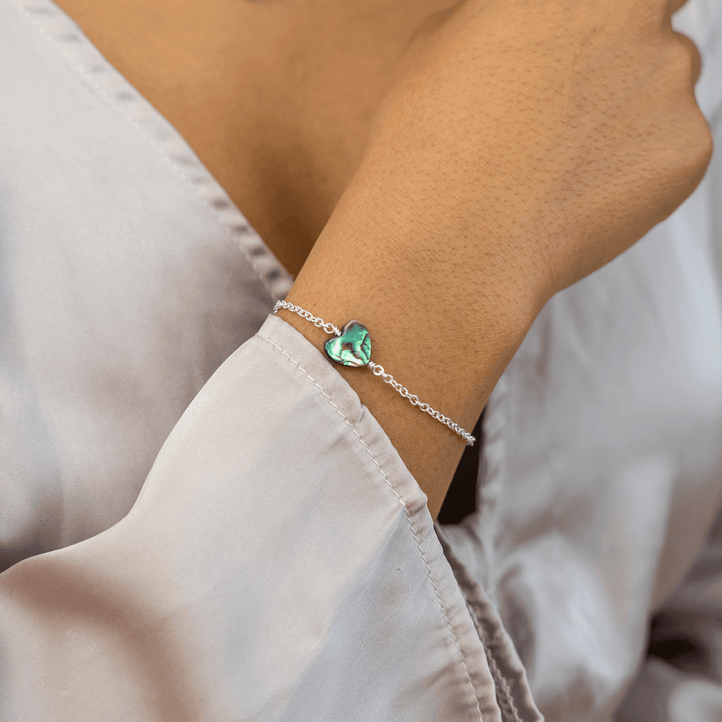 Abalone Shell Heart Bracelet - Abalone Shell Heart Bracelet - Sterling Silver - Luna Tide Handmade Crystal Jewellery