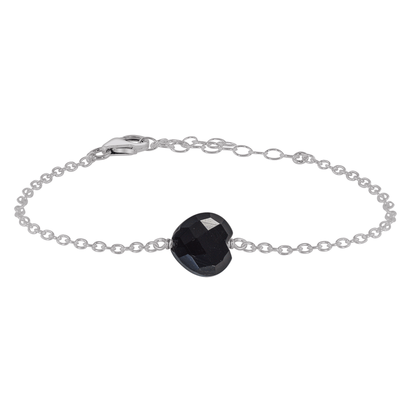 Black Onyx Crystal Heart Bracelet - Black Onyx Crystal Heart Bracelet - Stainless Steel - Luna Tide Handmade Crystal Jewellery