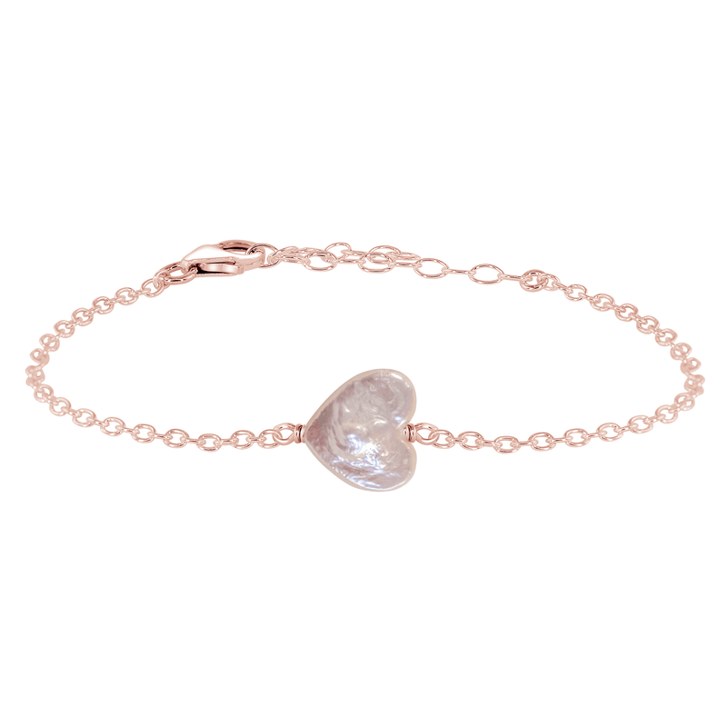 Freshwater Pearl Heart Bracelet - Freshwater Pearl Heart Bracelet - 14k Rose Gold Fill - Luna Tide Handmade Crystal Jewellery