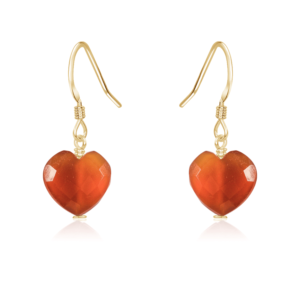 Carnelian Crystal Heart Dangle Earrings - Carnelian Crystal Heart Dangle Earrings - 14k Gold Fill - Luna Tide Handmade Crystal Jewellery