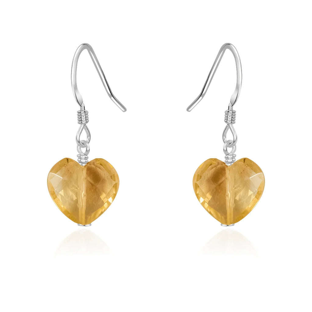 Citrine Crystal Heart Dangle Earrings - Citrine Crystal Heart Dangle Earrings - Sterling Silver - Luna Tide Handmade Crystal Jewellery