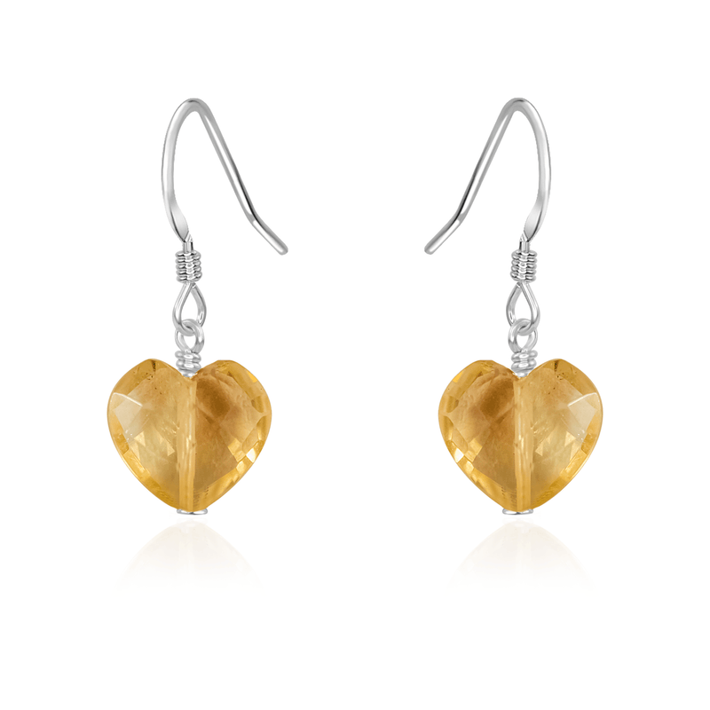 Citrine Crystal Heart Dangle Earrings - Citrine Crystal Heart Dangle Earrings - Sterling Silver - Luna Tide Handmade Crystal Jewellery