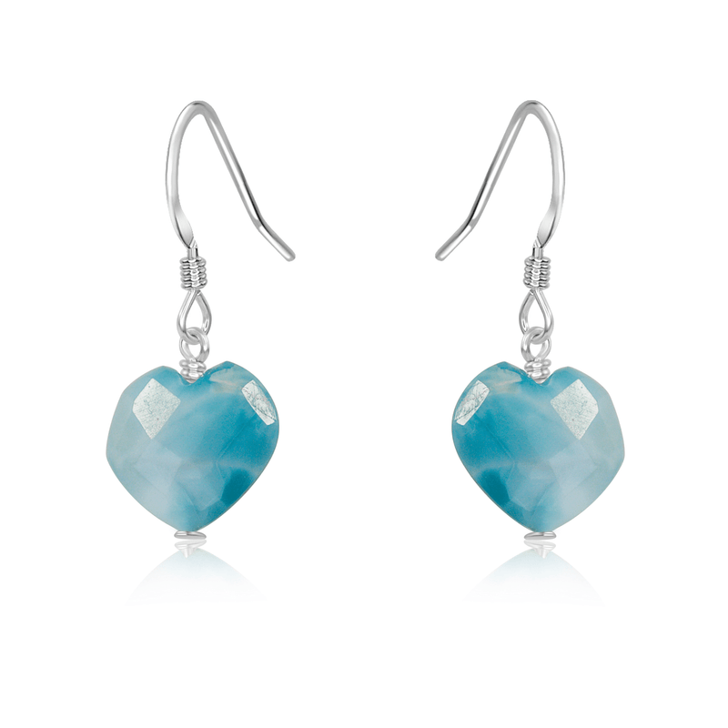 Larimar Crystal Heart Dangle Earrings - Larimar Crystal Heart Dangle Earrings - Sterling Silver - Luna Tide Handmade Crystal Jewellery