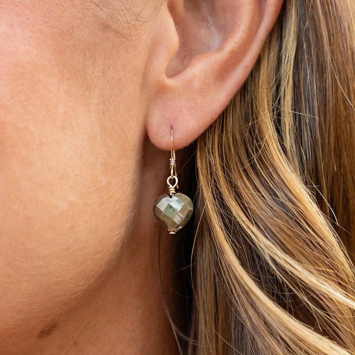 Pyrite Crystal Heart Dangle Earrings