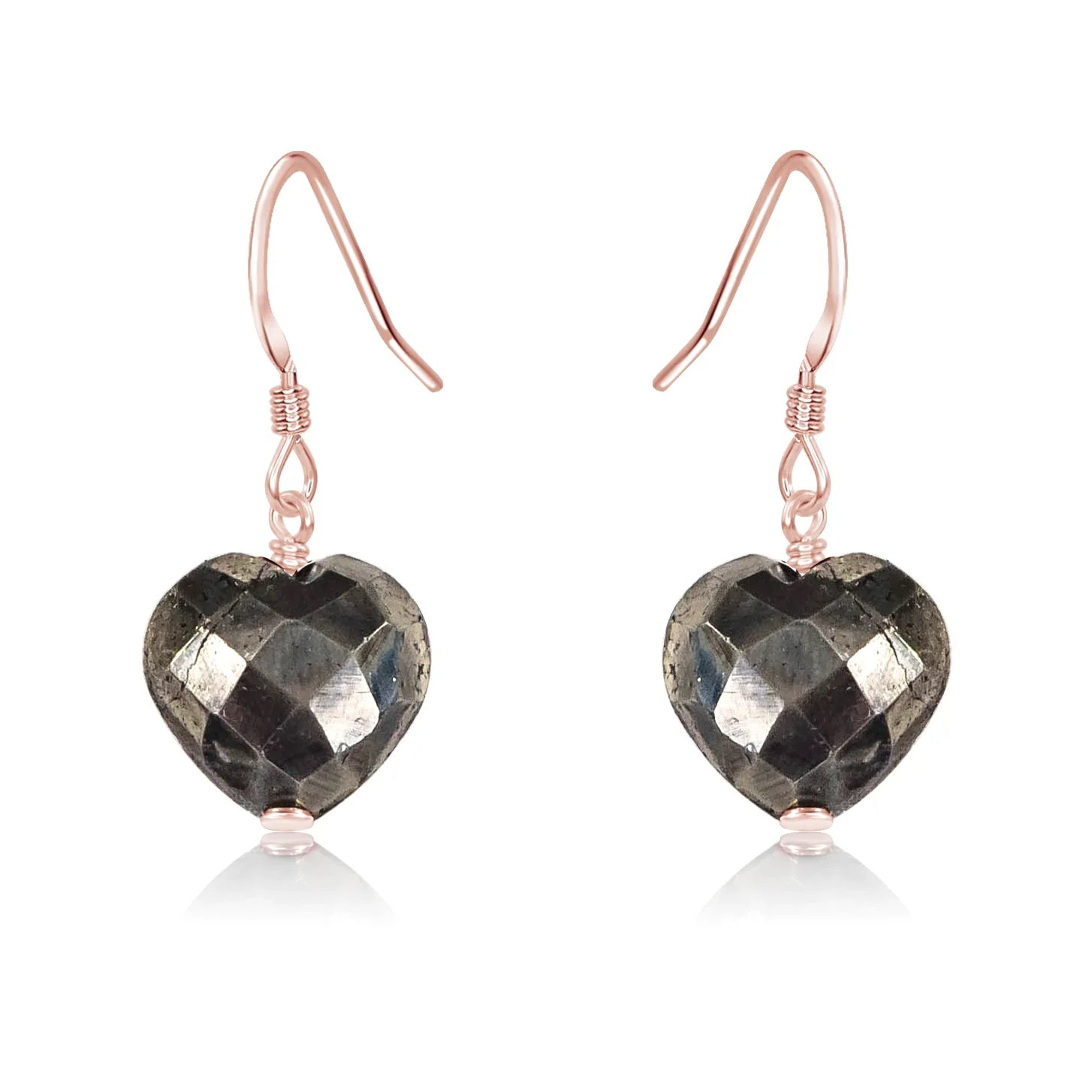 Pyrite Crystal Heart Dangle Earrings
