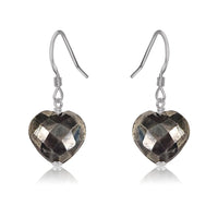 Pyrite Crystal Heart Dangle Earrings