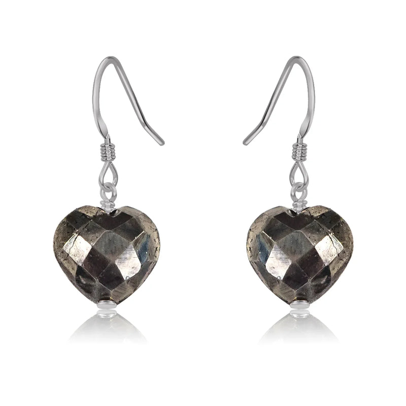 Pyrite Crystal Heart Dangle Earrings