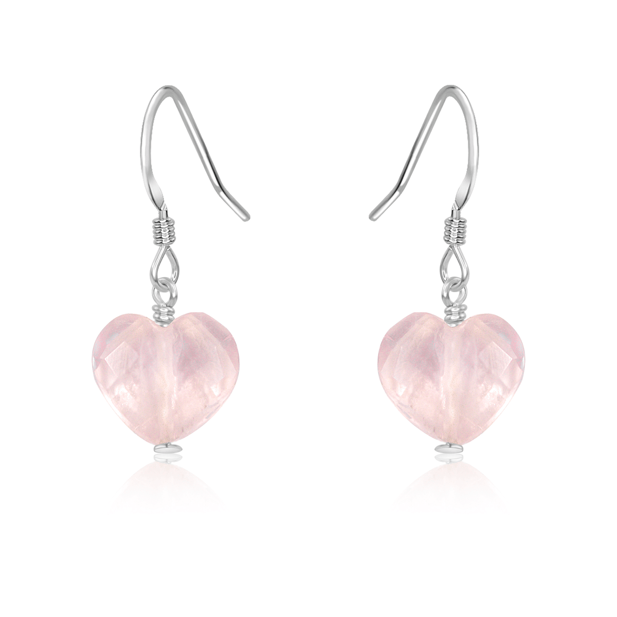 Rose Quartz Crystal Heart Dangle Earrings - Rose Quartz Crystal Heart Dangle Earrings - Sterling Silver - Luna Tide Handmade Crystal Jewellery