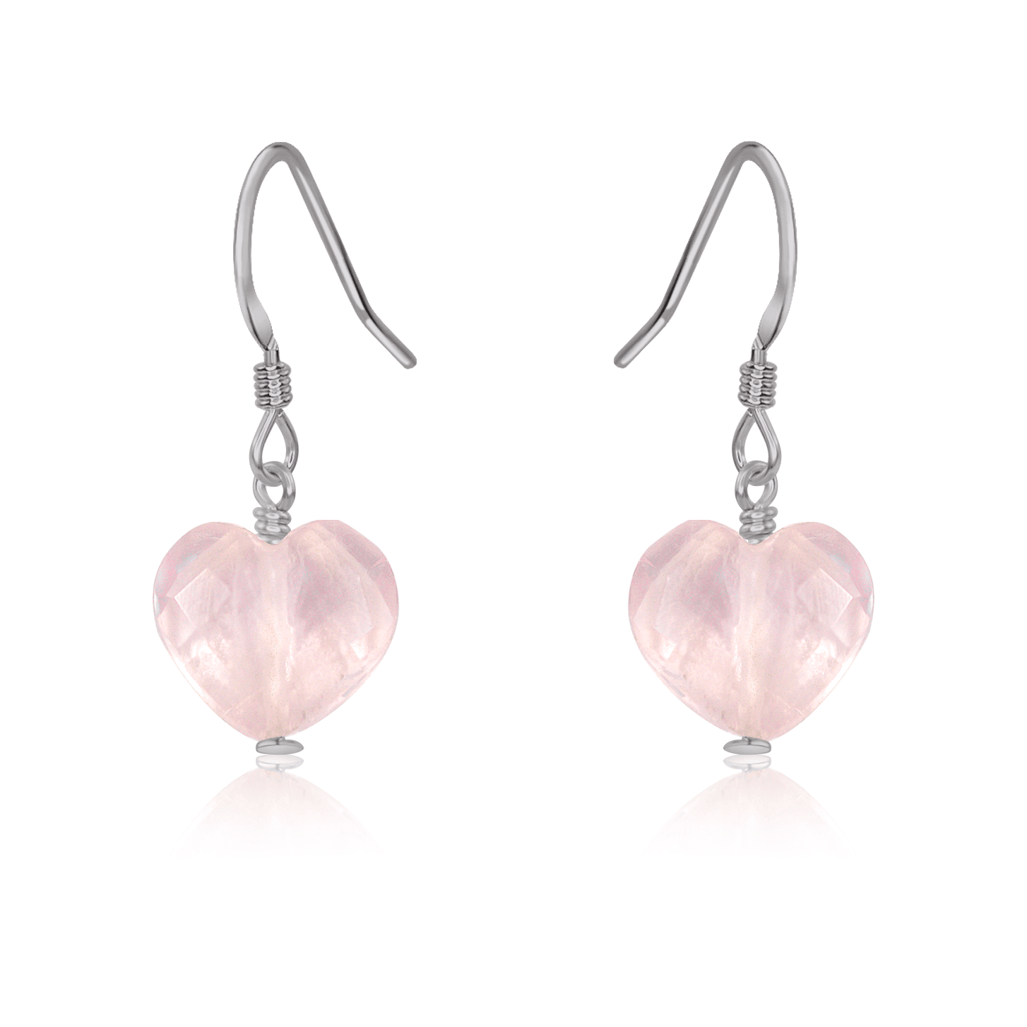 Rose Quartz Crystal Heart Dangle Earrings - Rose Quartz Crystal Heart Dangle Earrings - Stainless Steel - Luna Tide Handmade Crystal Jewellery
