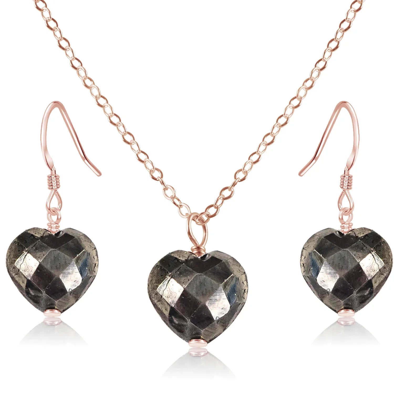 Pyrite Crystal Heart Jewellery Set