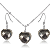 Pyrite Crystal Heart Jewellery Set