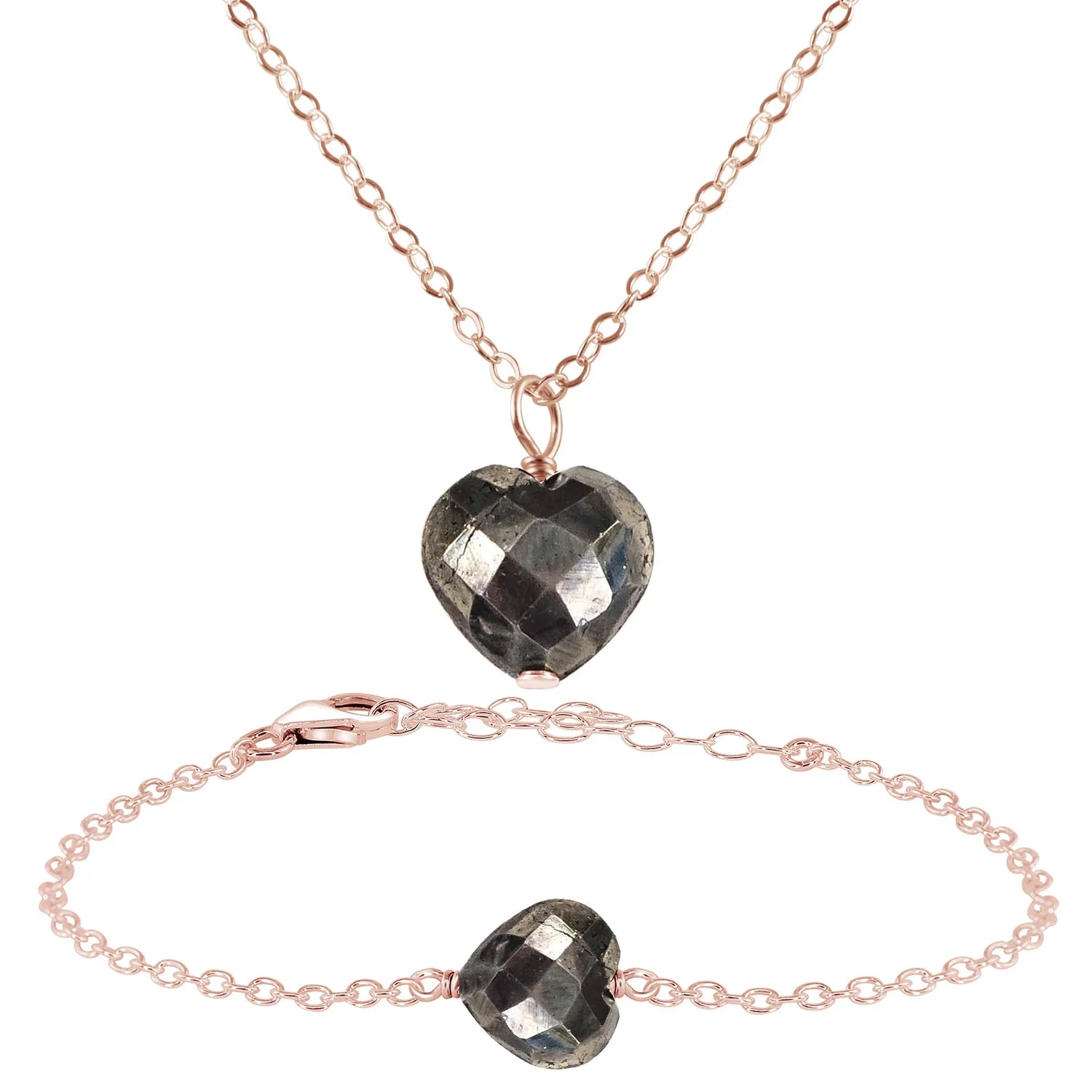 Pyrite Crystal Heart Jewellery Set