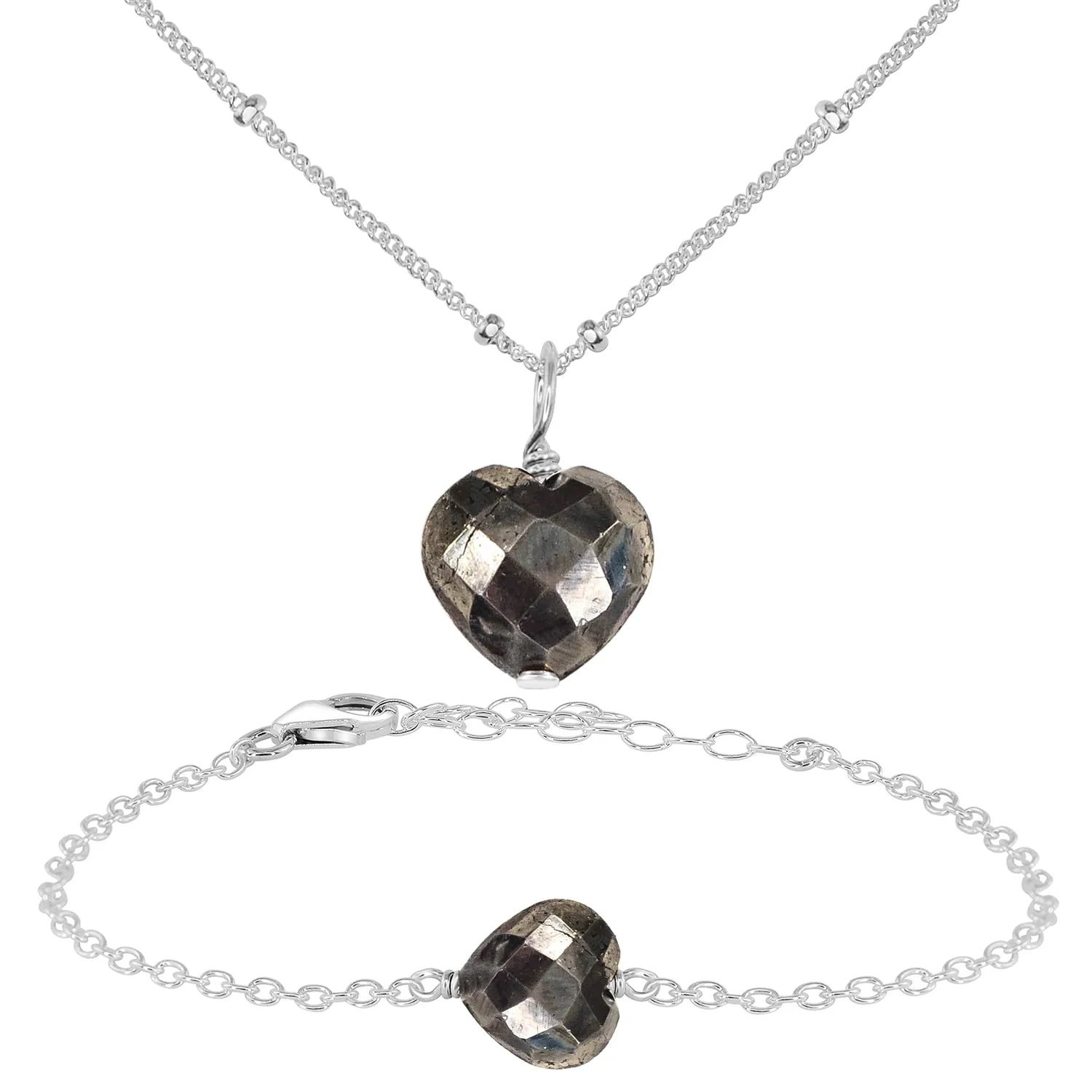 Pyrite Crystal Heart Jewellery Set