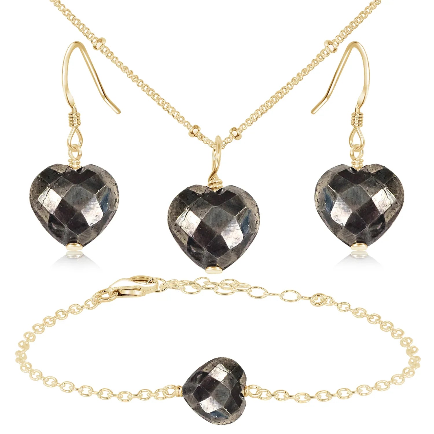 Pyrite Crystal Heart Jewellery Set