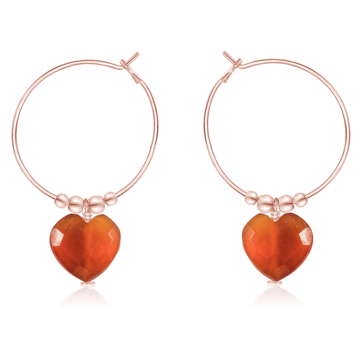 Carnelian Crystal Heart Dangle Hoop Earrings - Carnelian Crystal Heart Dangle Hoop Earrings - Sterling Silver - Luna Tide Handmade Crystal Jewellery