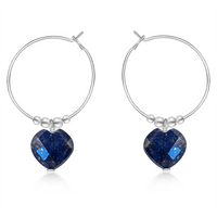 Lapis Lazuli Crystal Heart Dangle Hoop Earrings - Lapis Lazuli Crystal Heart Dangle Hoop Earrings - Sterling Silver - Luna Tide Handmade Crystal Jewellery