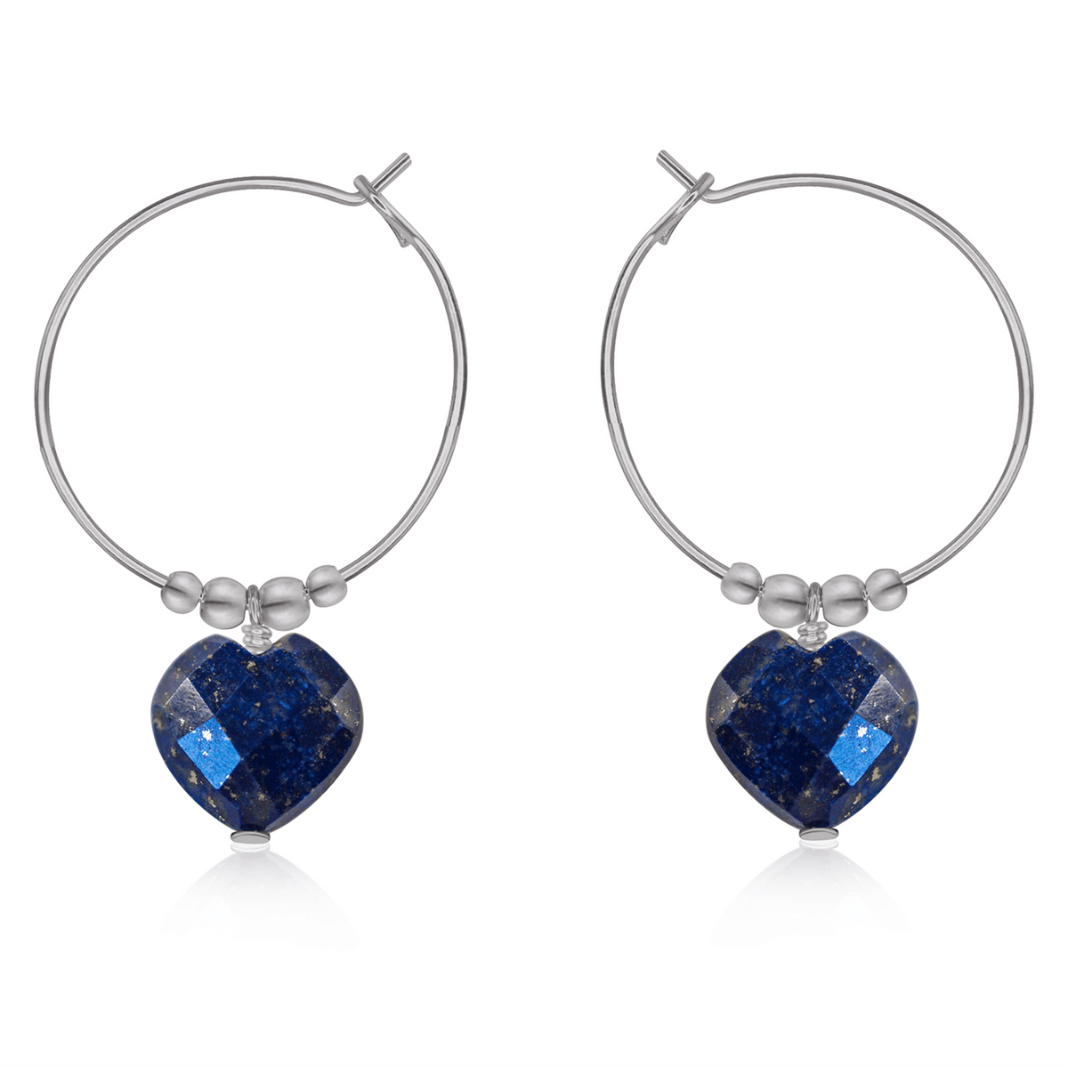 Lapis Lazuli Crystal Heart Dangle Hoop Earrings - Lapis Lazuli Crystal Heart Dangle Hoop Earrings - Stainless Steel - Luna Tide Handmade Crystal Jewellery